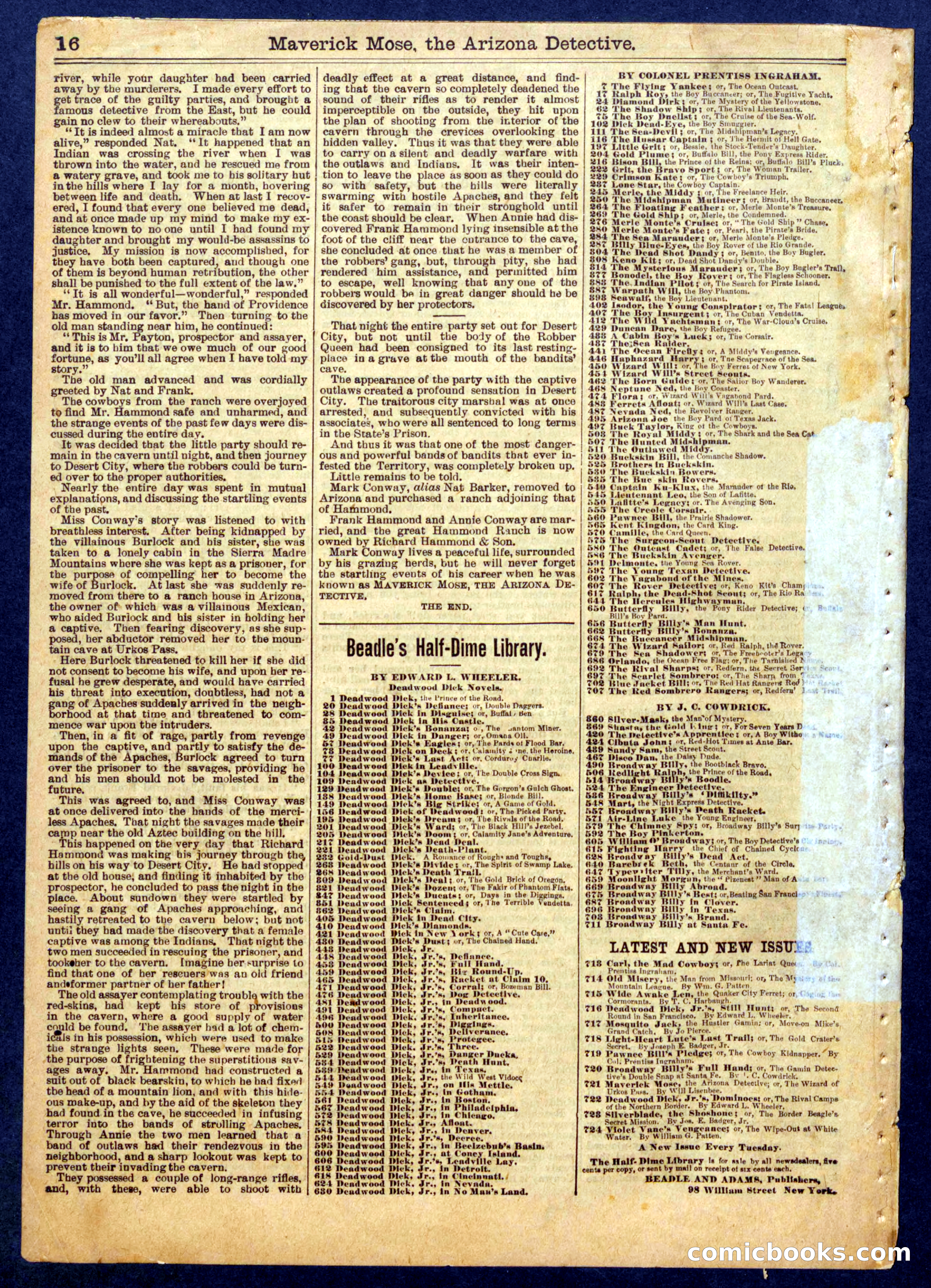 Beadle's Half Dime Library No. 721 — page 16 of 16
