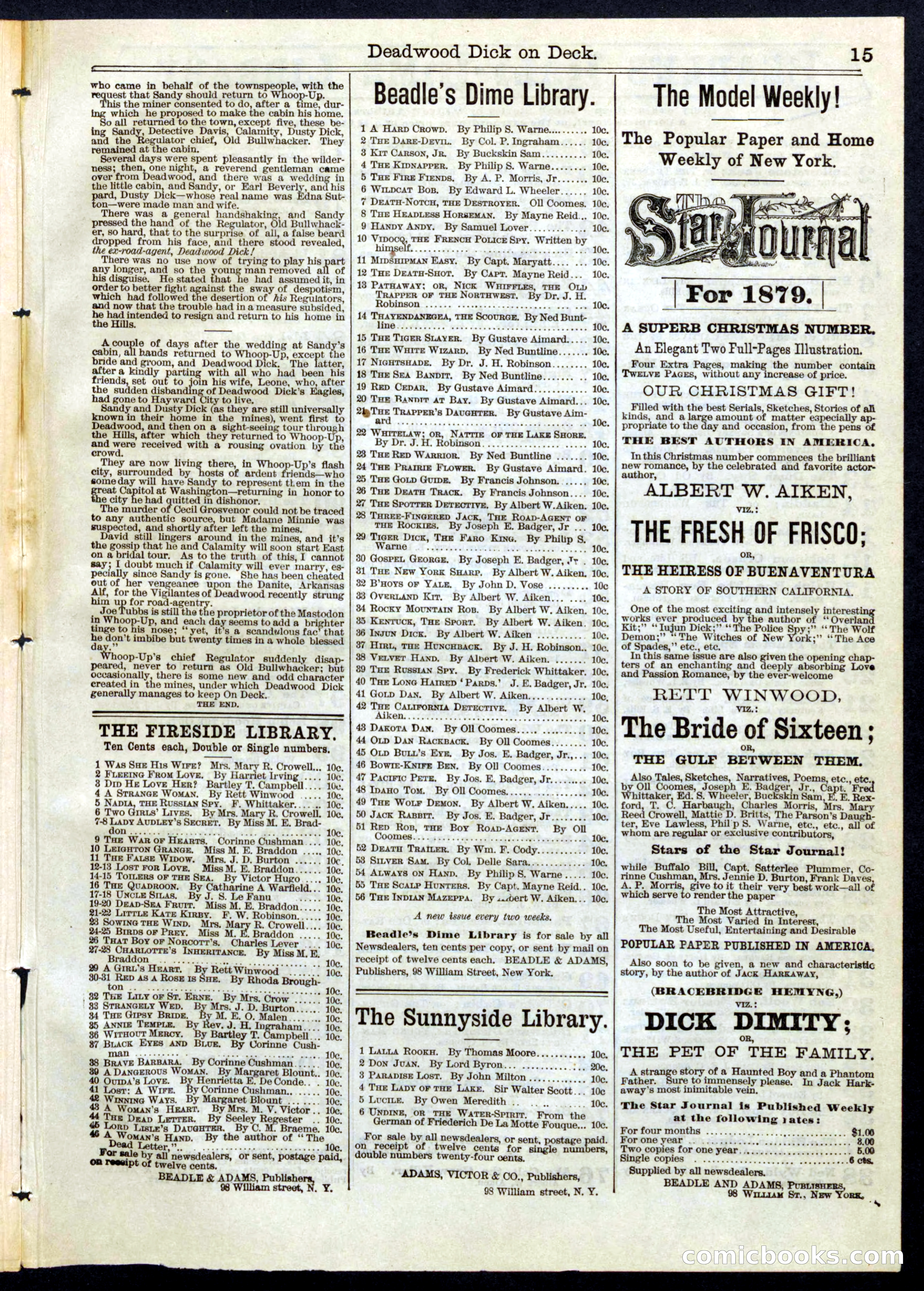 Beadle's Half Dime Library, No. 73 — page 15 of 16