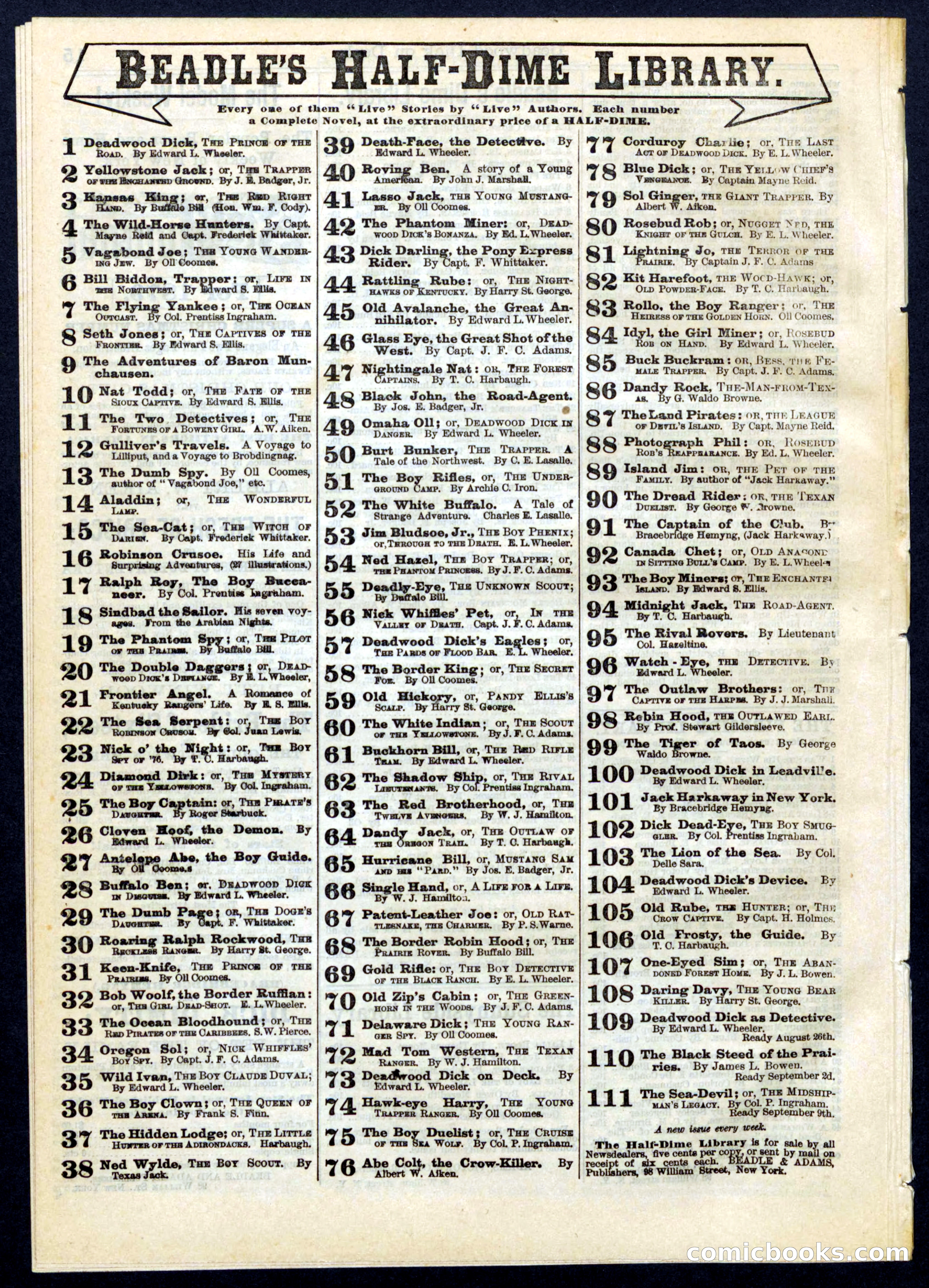 Beadle's Half Dime Library, No. 73 — page 16 of 16