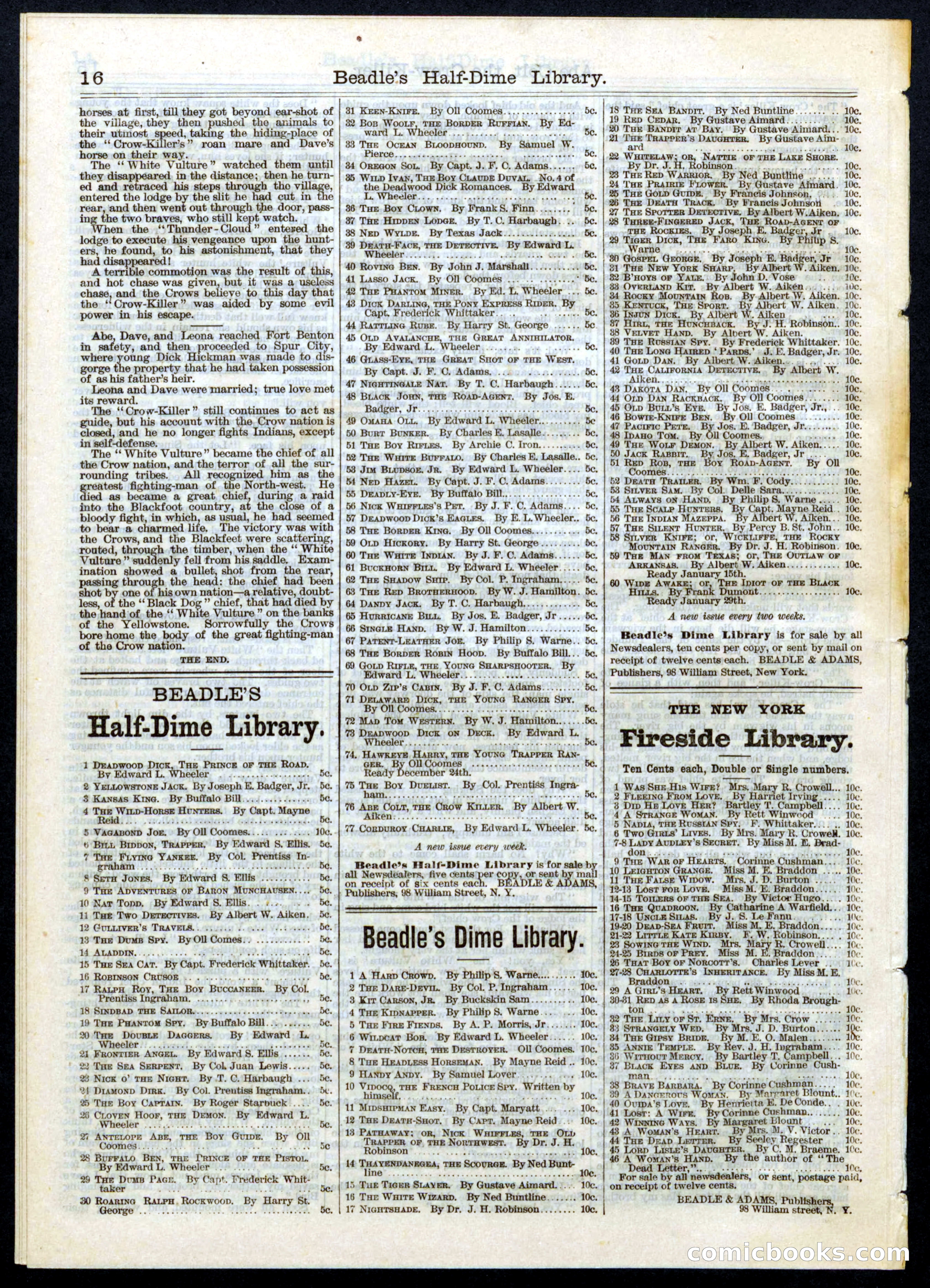 Beadle's Half Dime Library, No. 76 — page 16 of 16