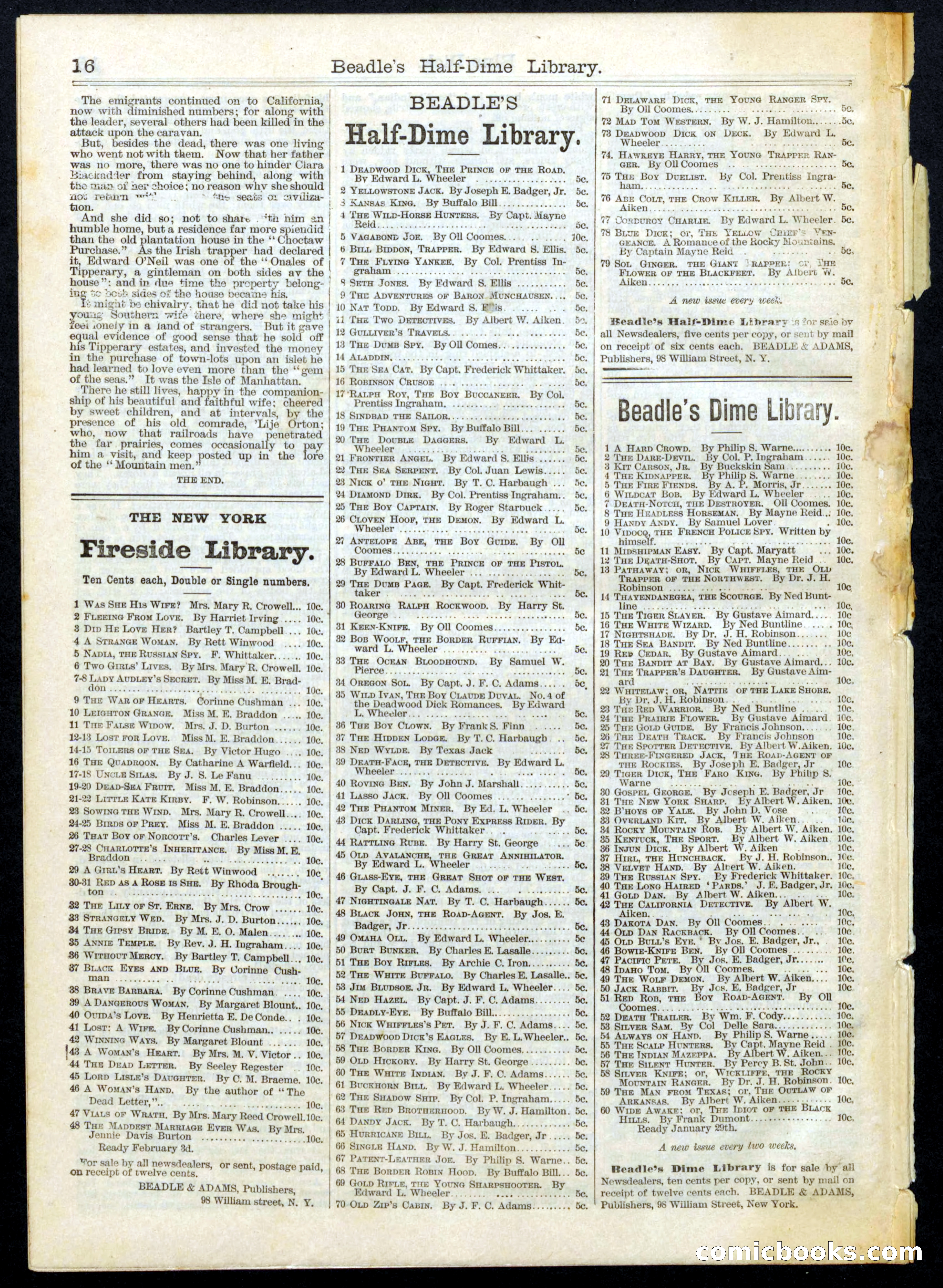Beadle's Half Dime Library, Vol. III, No. 78 — page 16 of 16