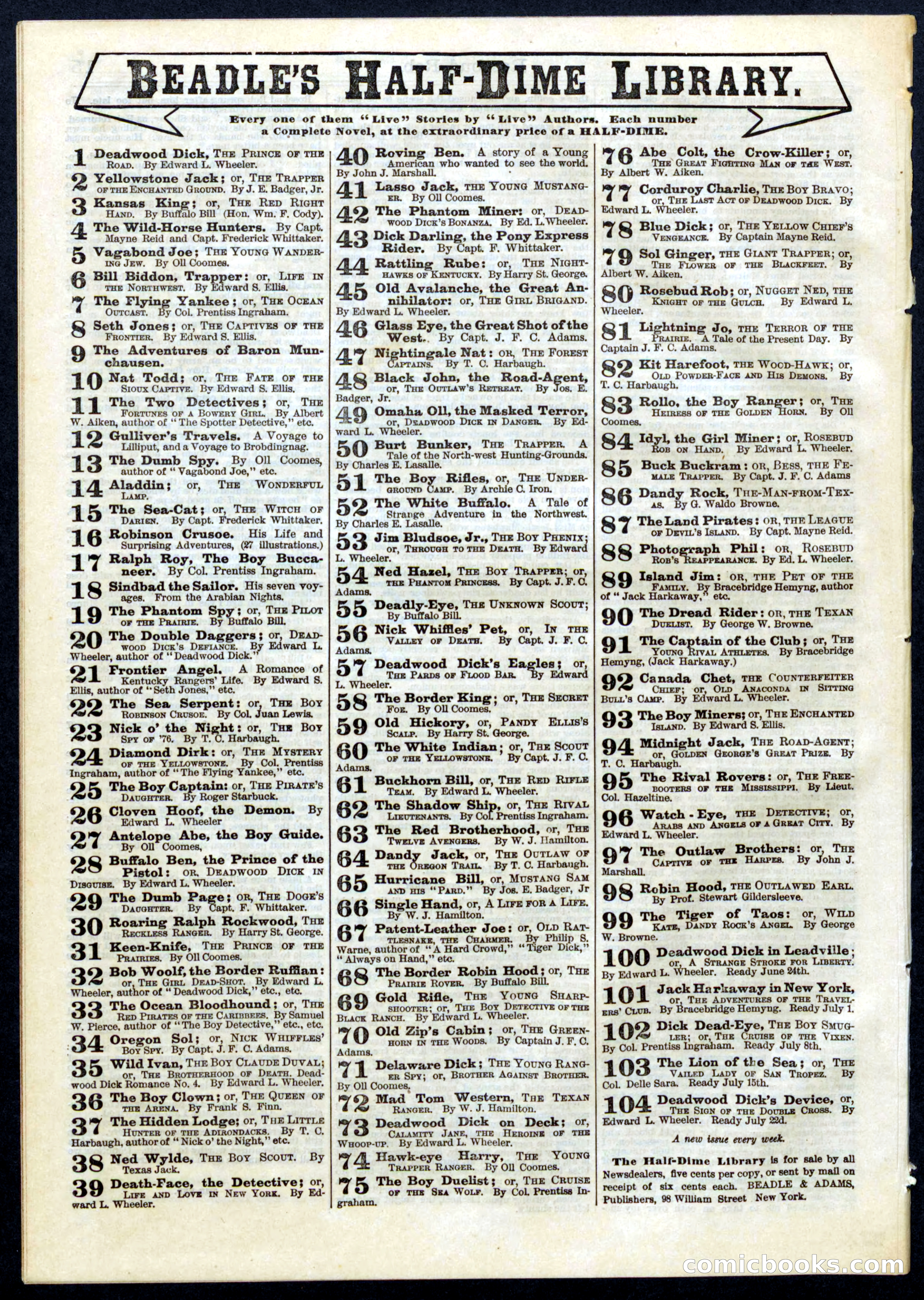 Beadle's Half Dime Library, No. 80 — page 16 of 16