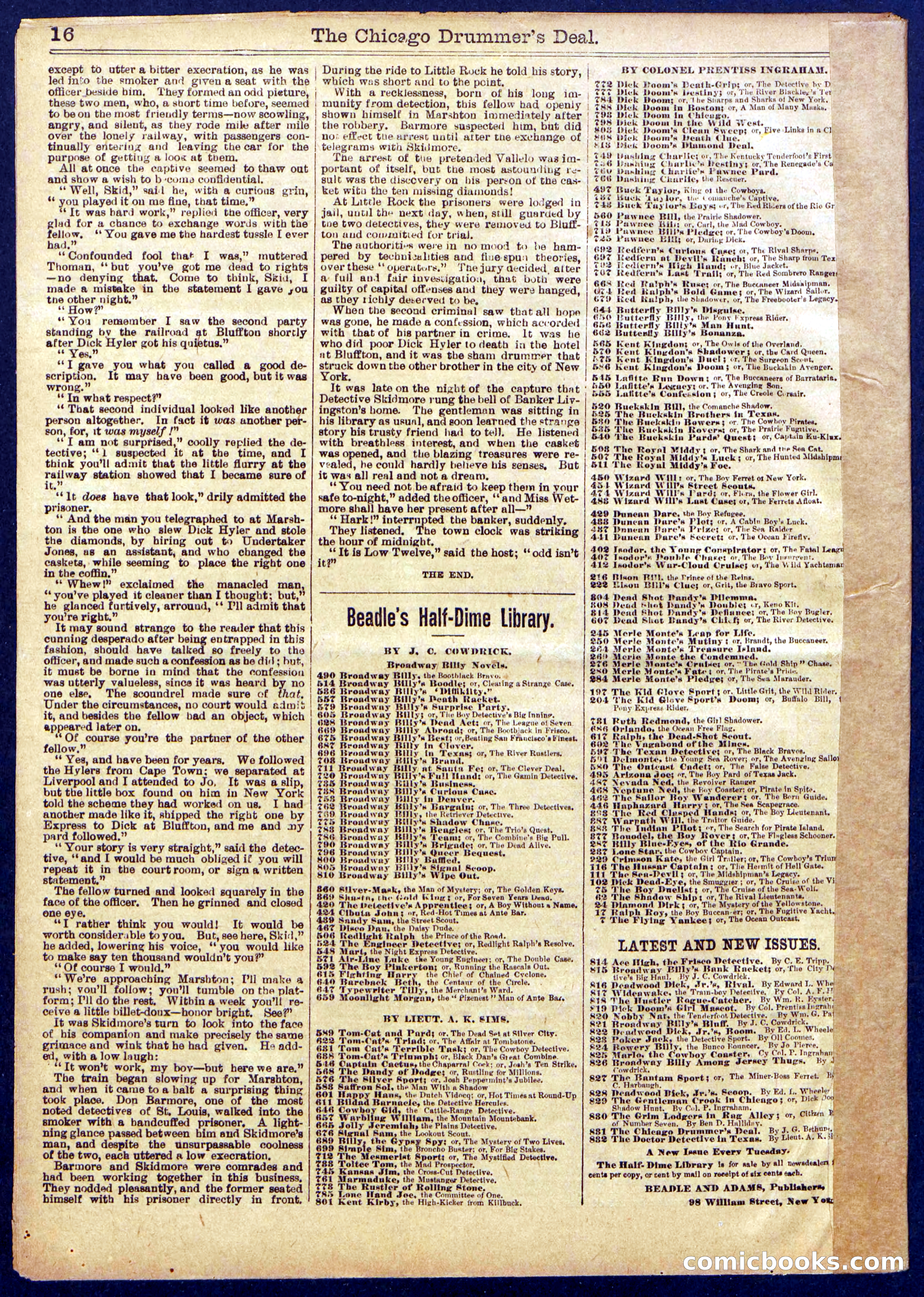 Beadle's Half Dime Library, No. 831 — page 16 of 16