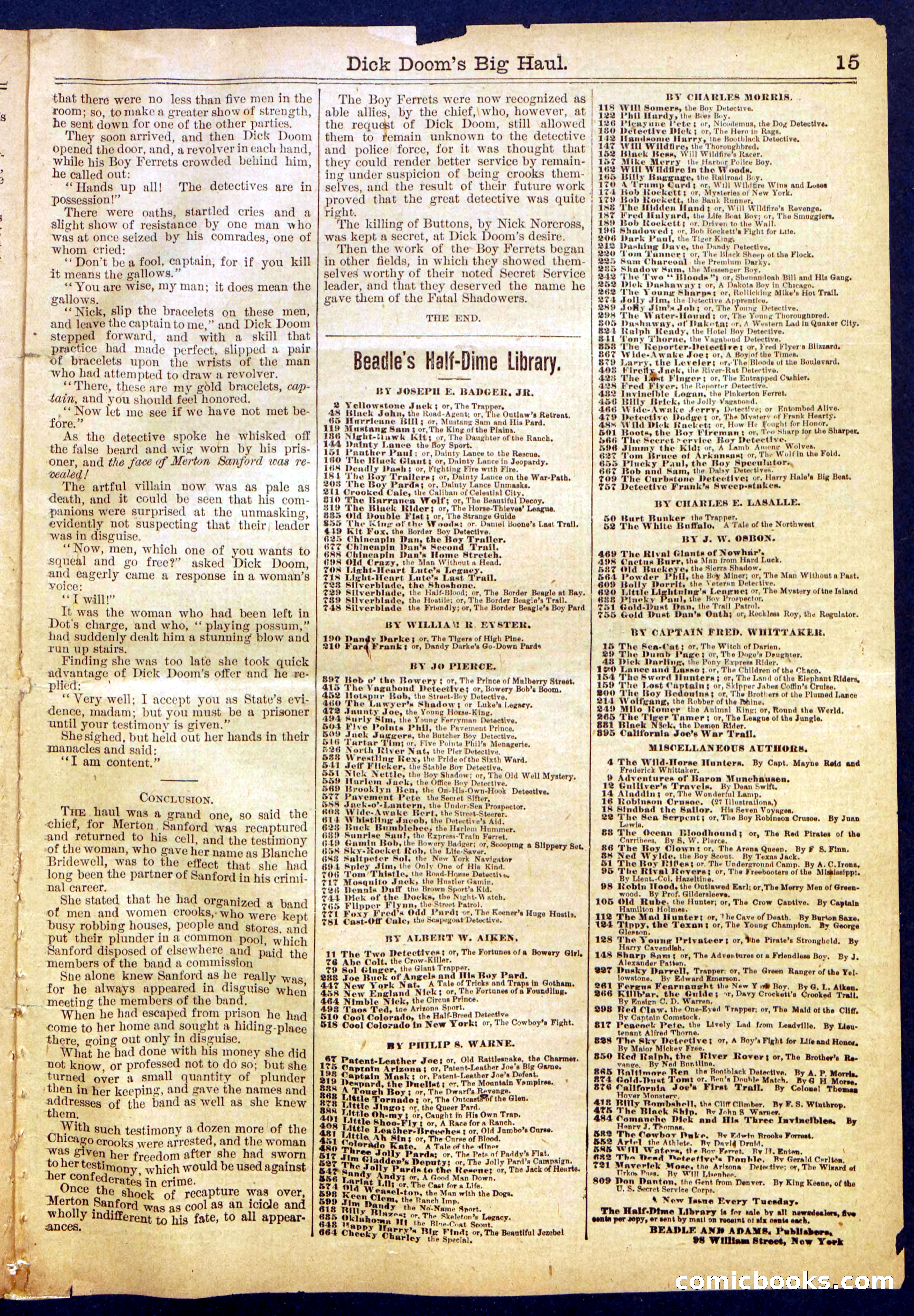 Beadle's Half Dime Library No. 835 — page 15 of 16