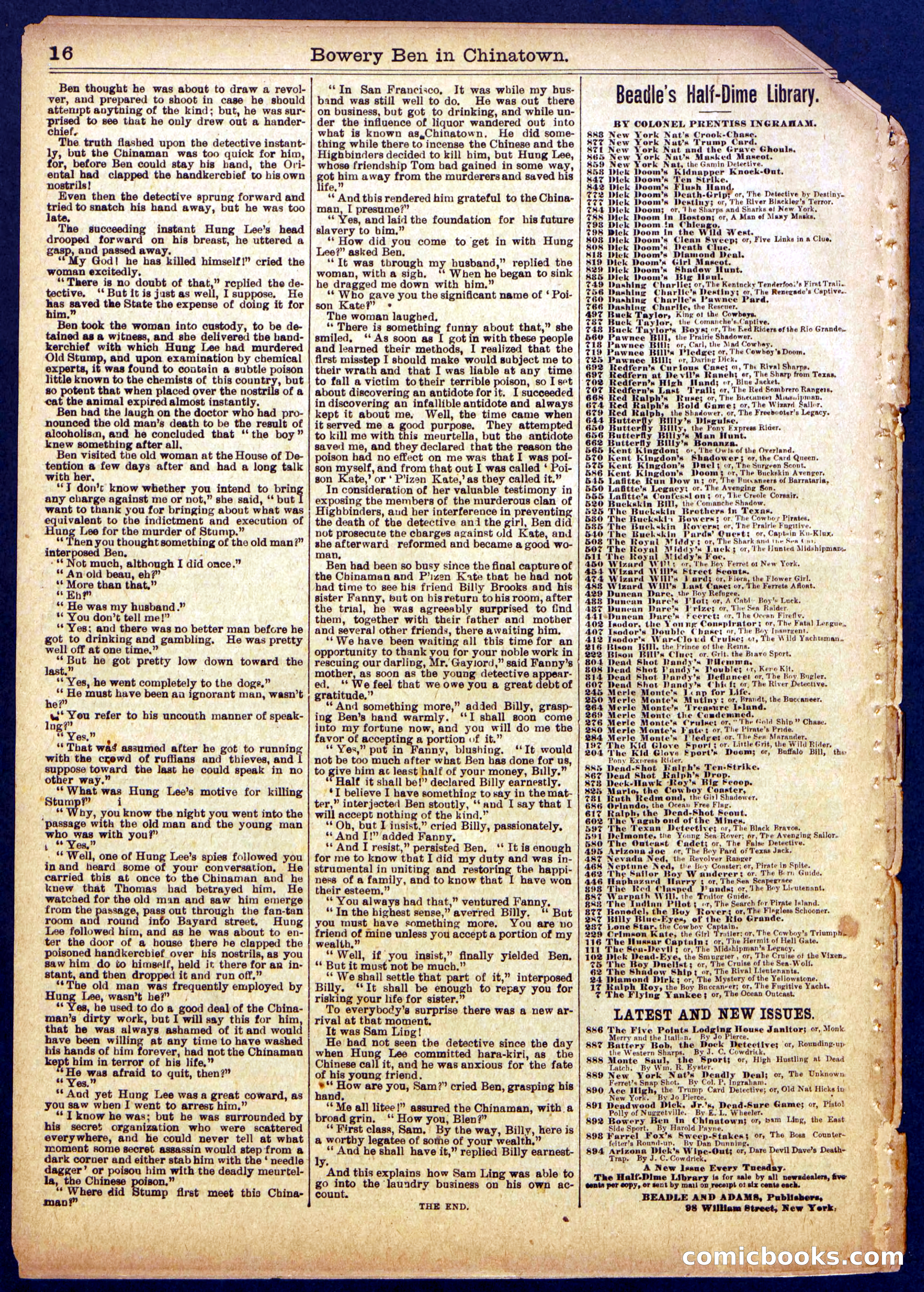 Beadle's Half Dime Library No. 892 — page 16 of 16