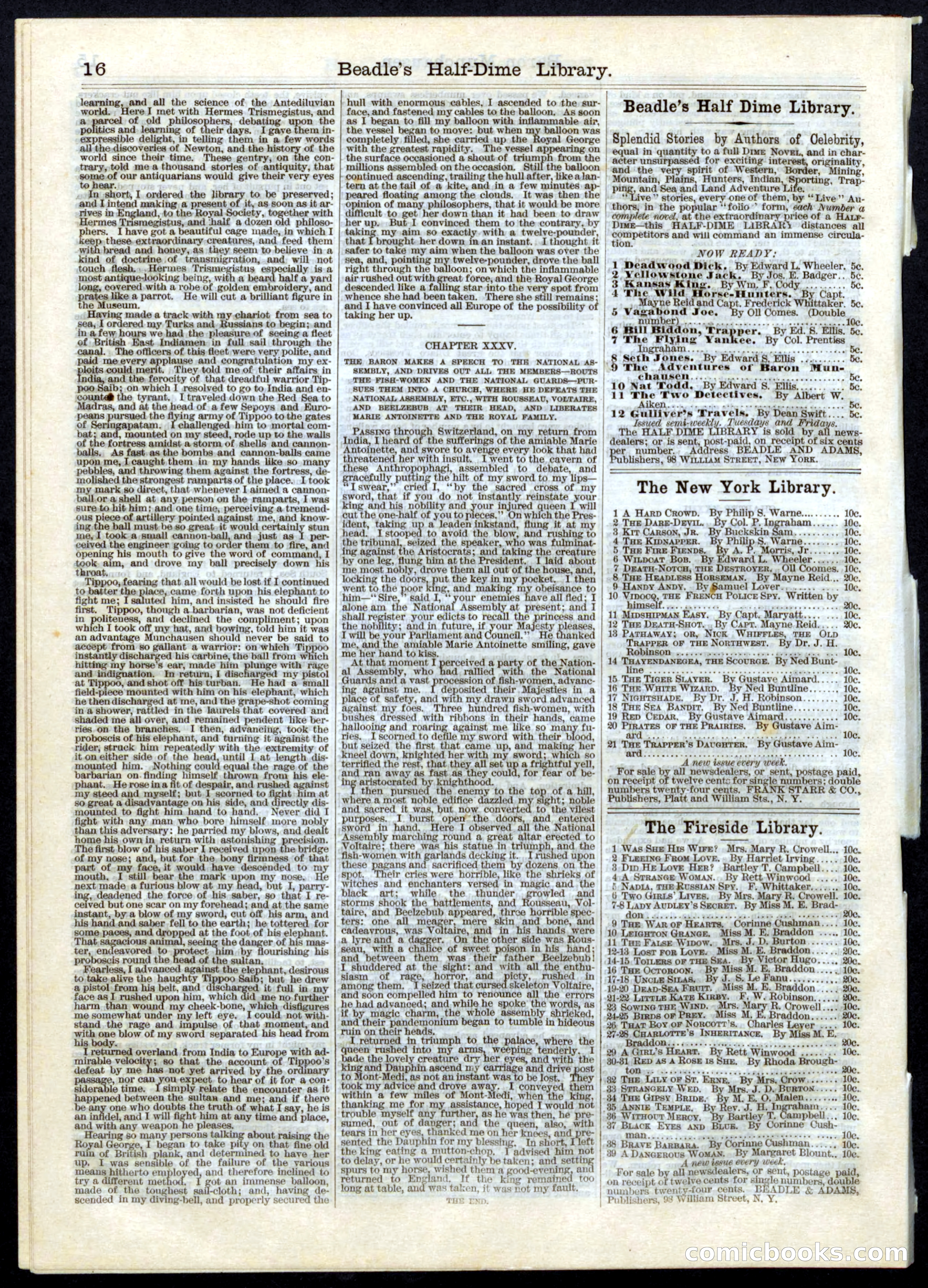 Beadle's Half Dime Library, No. 9 — page 16 of 16