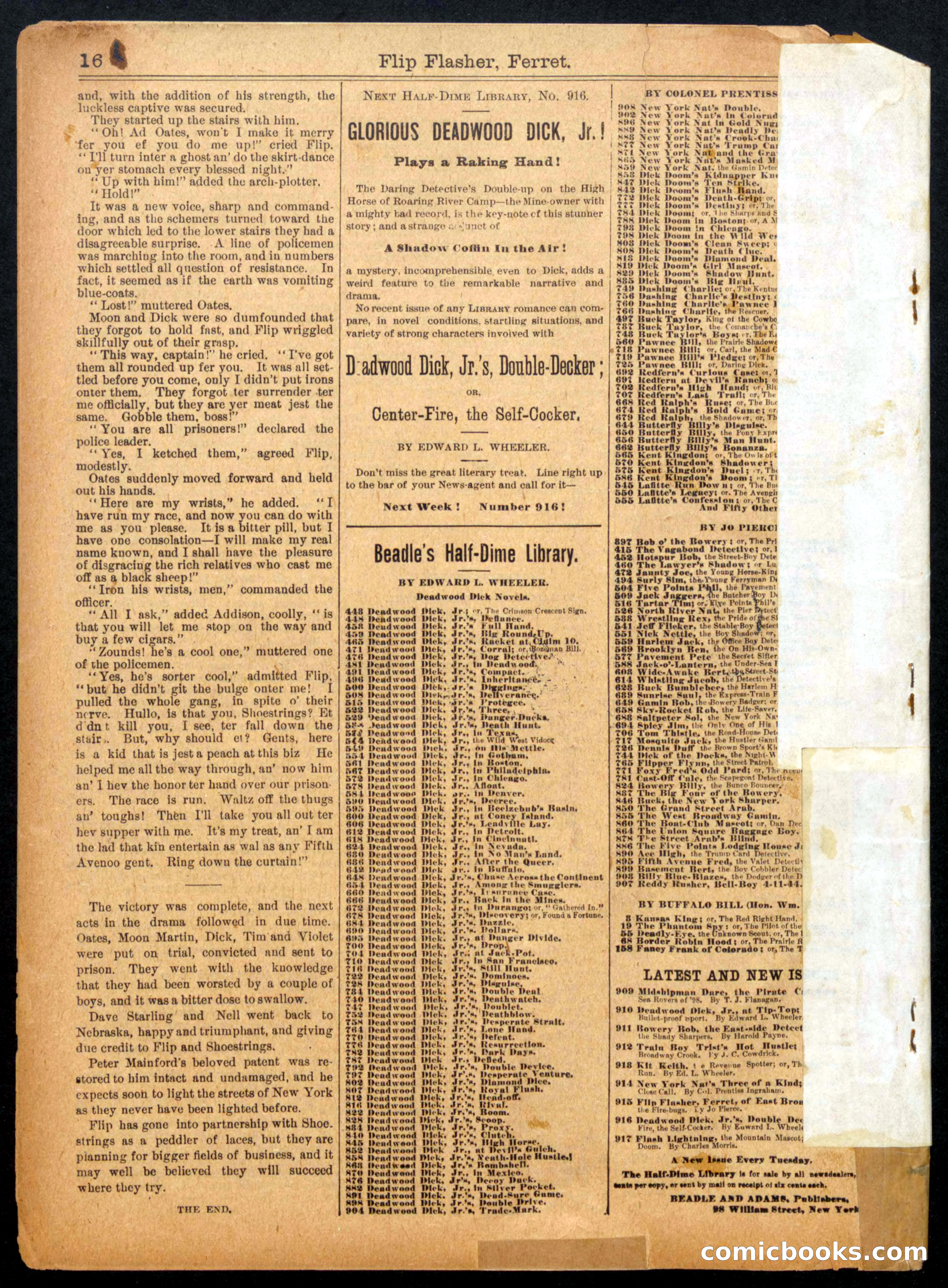 Beadle's Half Dime Library, No. 915 — page 16 of 16