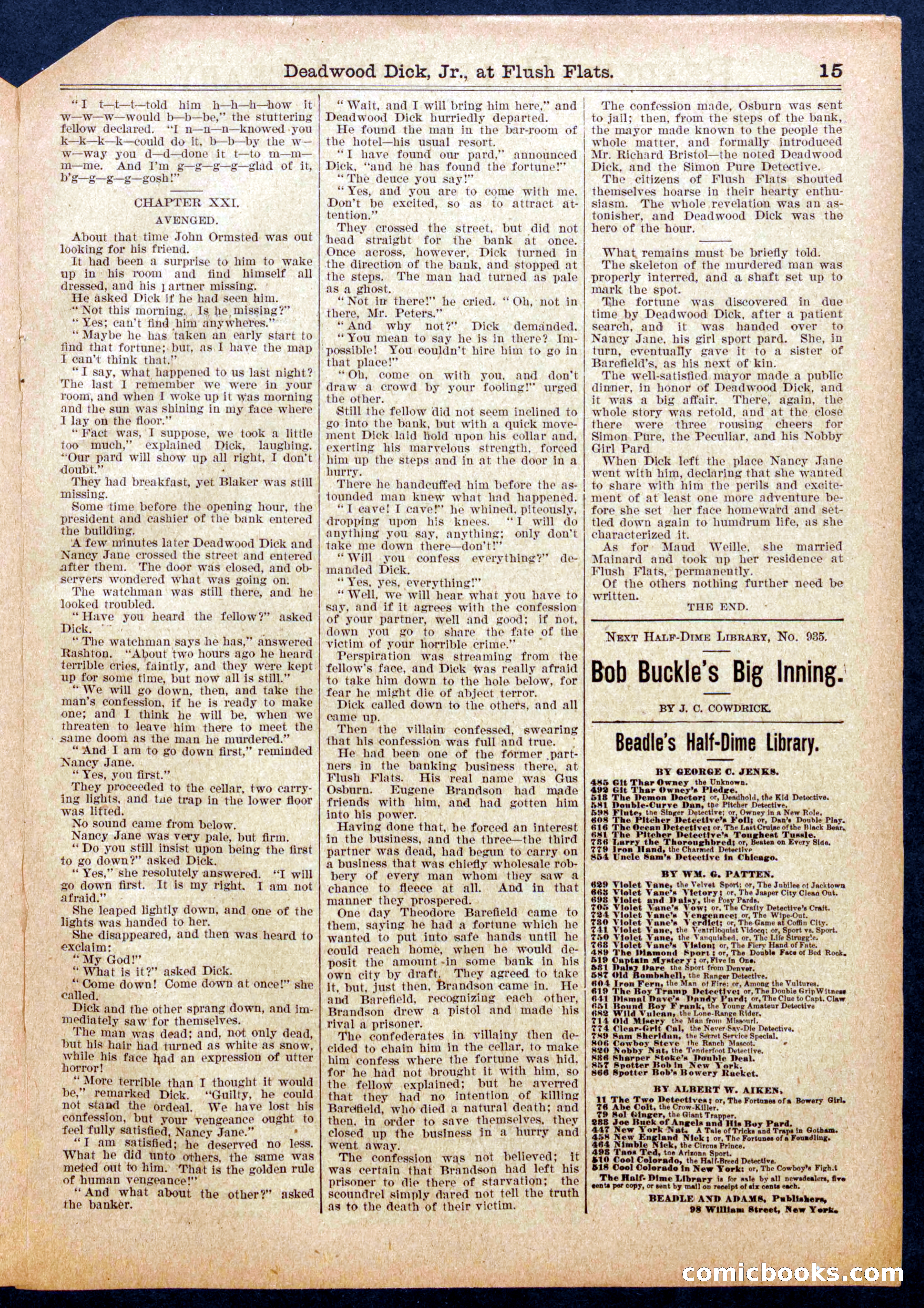 Beadle's Half Dime Library, No. 934 — page 15 of 16
