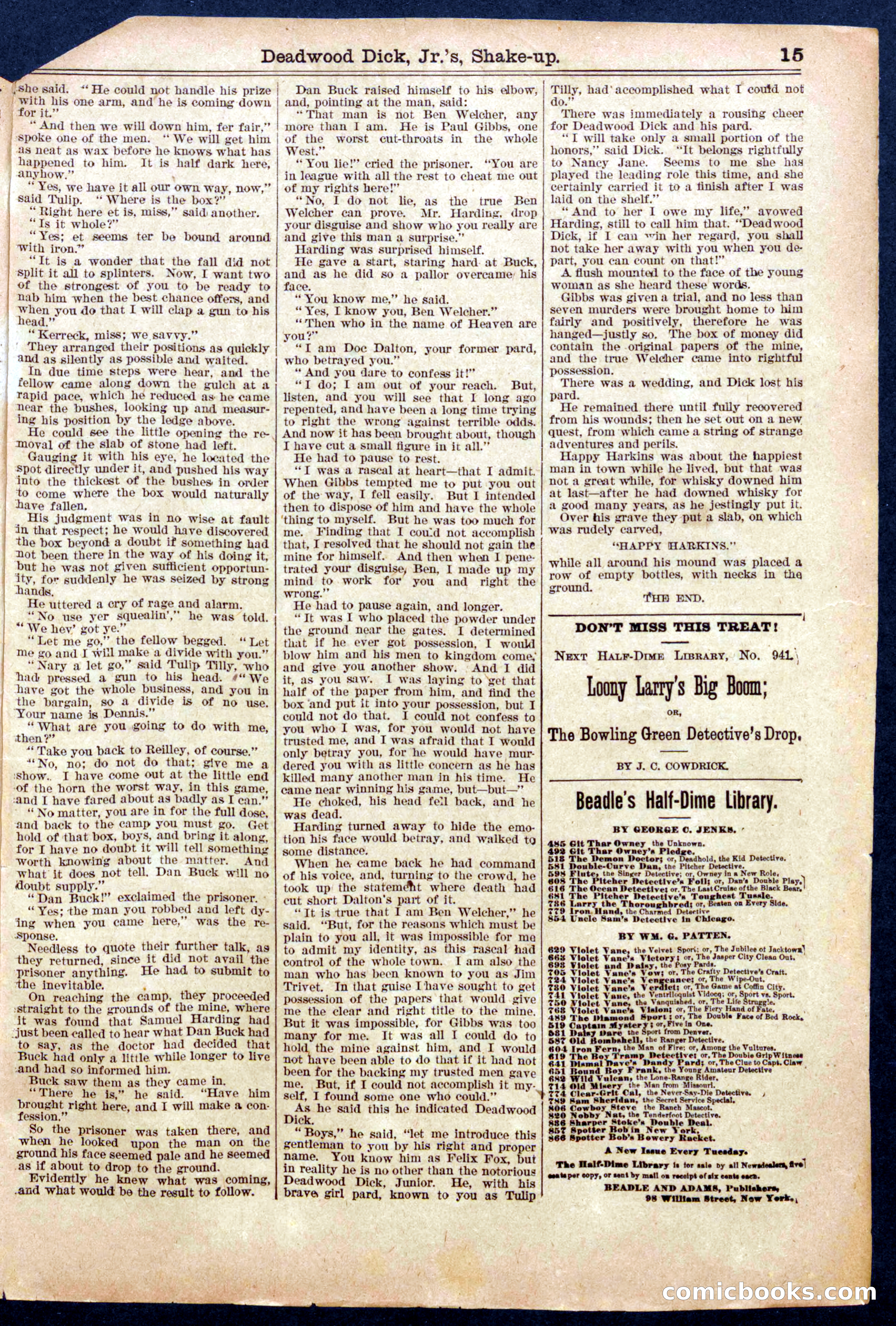 Beadle's Half Dime Library, No. 940 — page 15 of 16