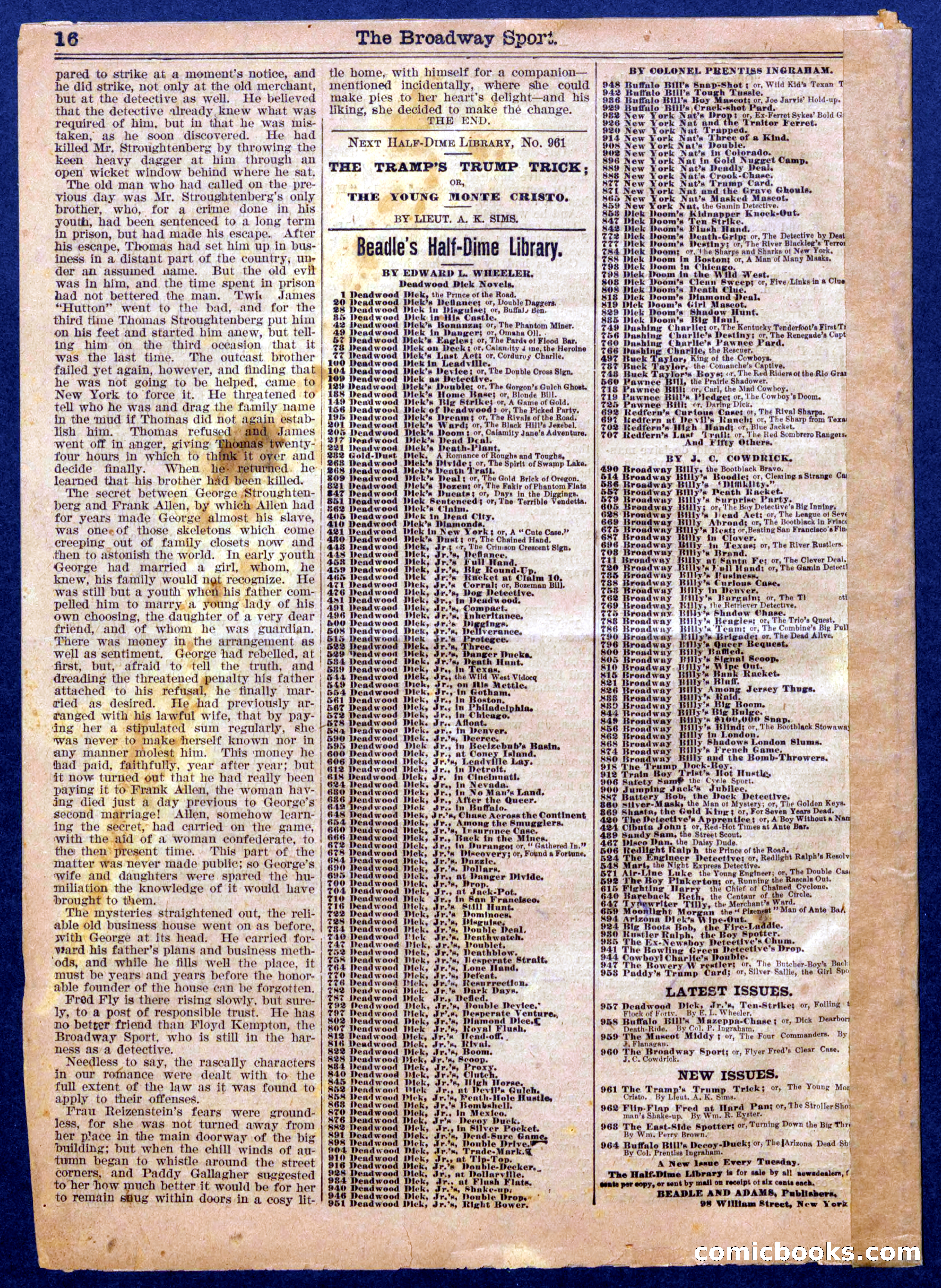 Beadle's Half Dime Library No. 960 — page 16 of 16