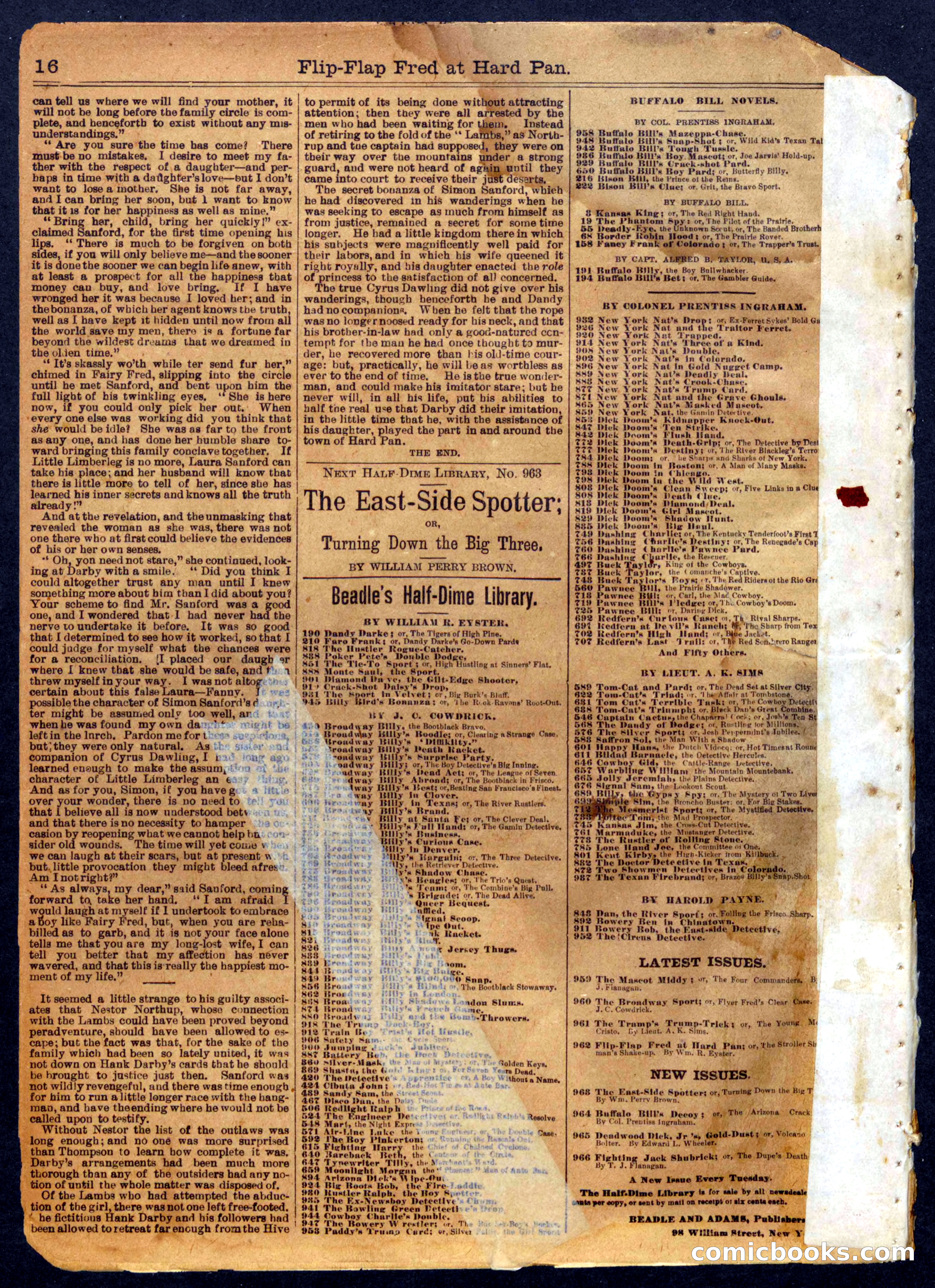 Beadle's Half Dime Library, No. 962 — page 16 of 16