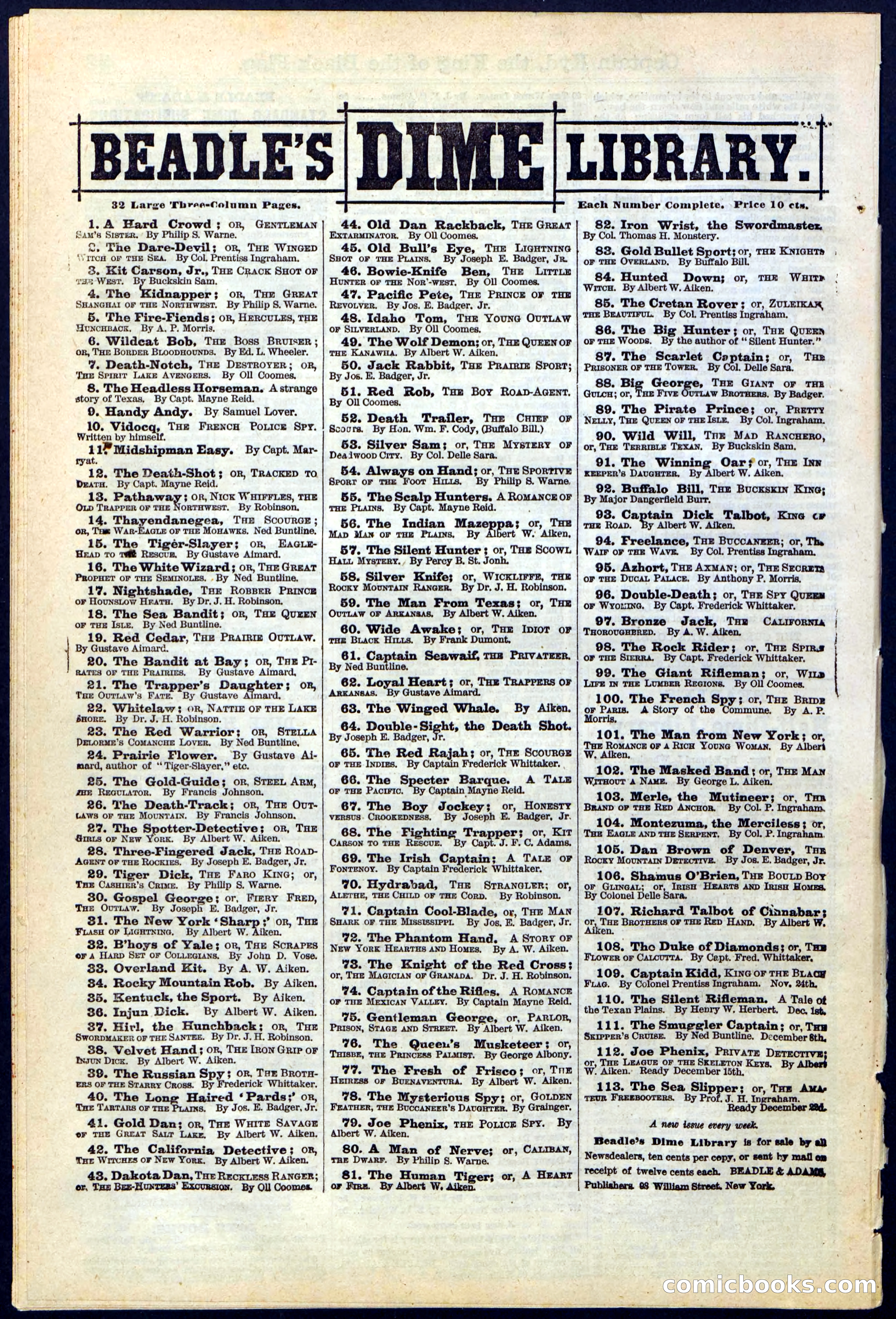 Beadle's Dime Library No. 109 — page 24 of 24