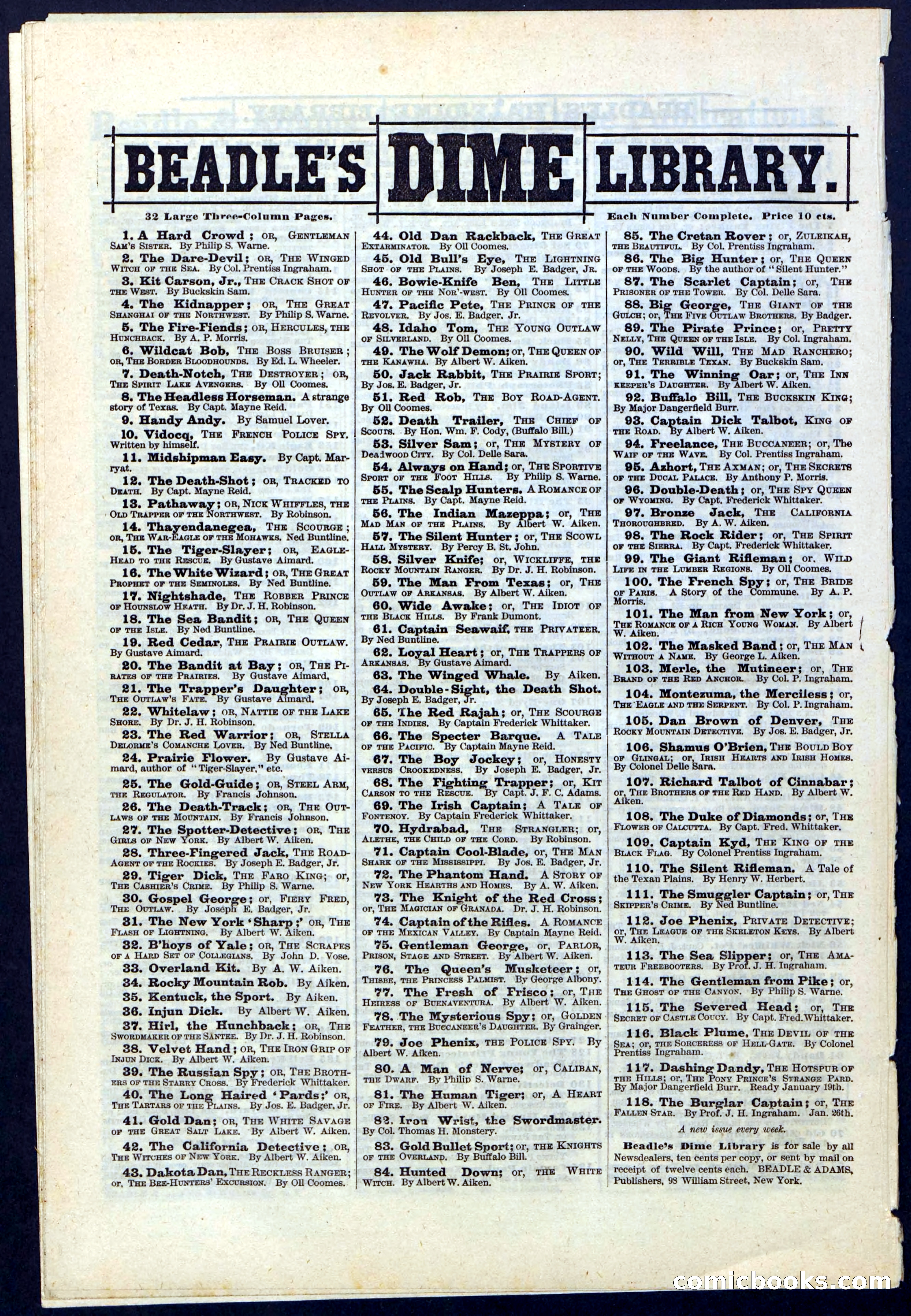 Beadle's New York Dime Library No. 115 — page 32 of 32