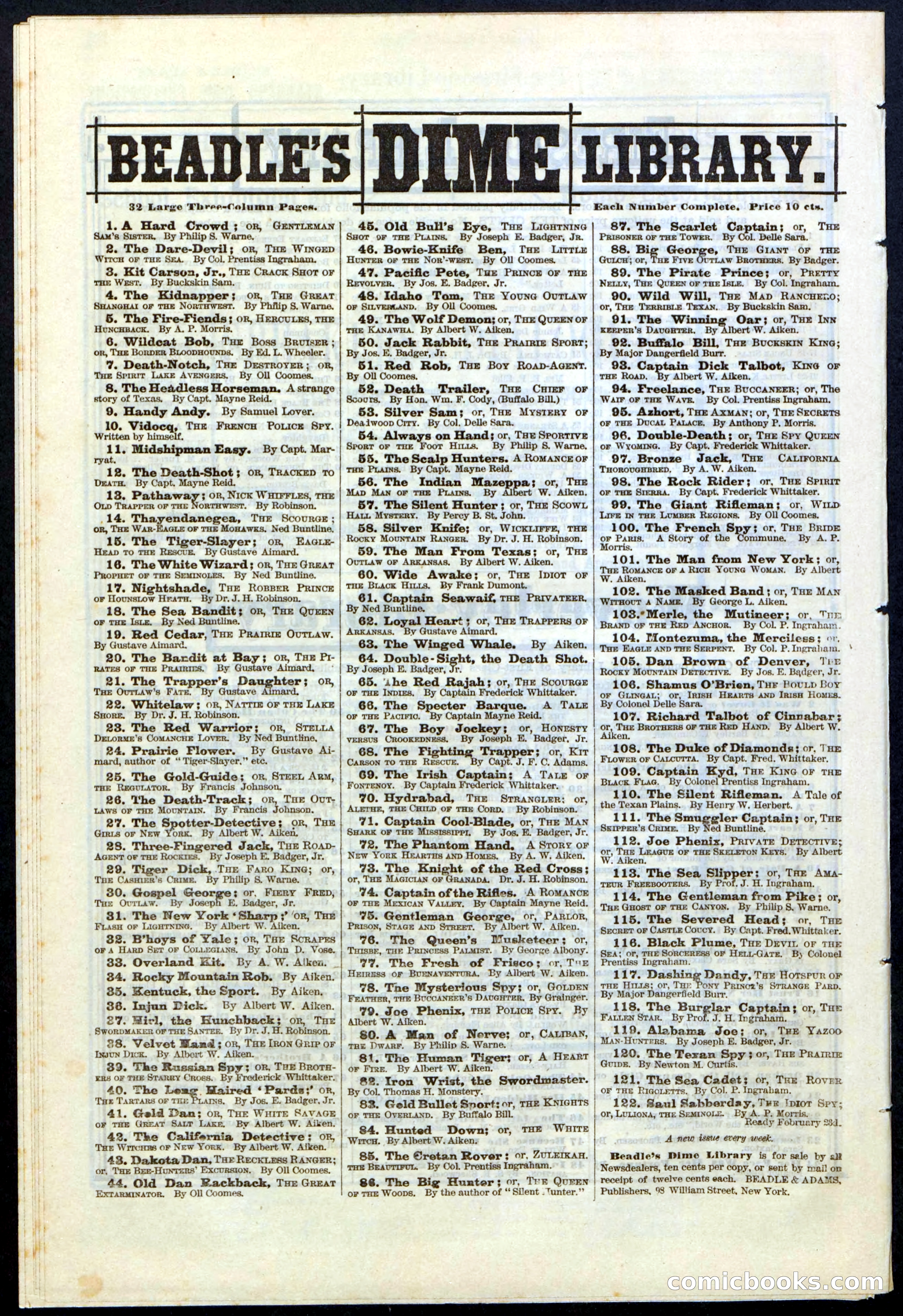 Beadle's Dime Library No. 120: The Texan Spy — page 24 of 24