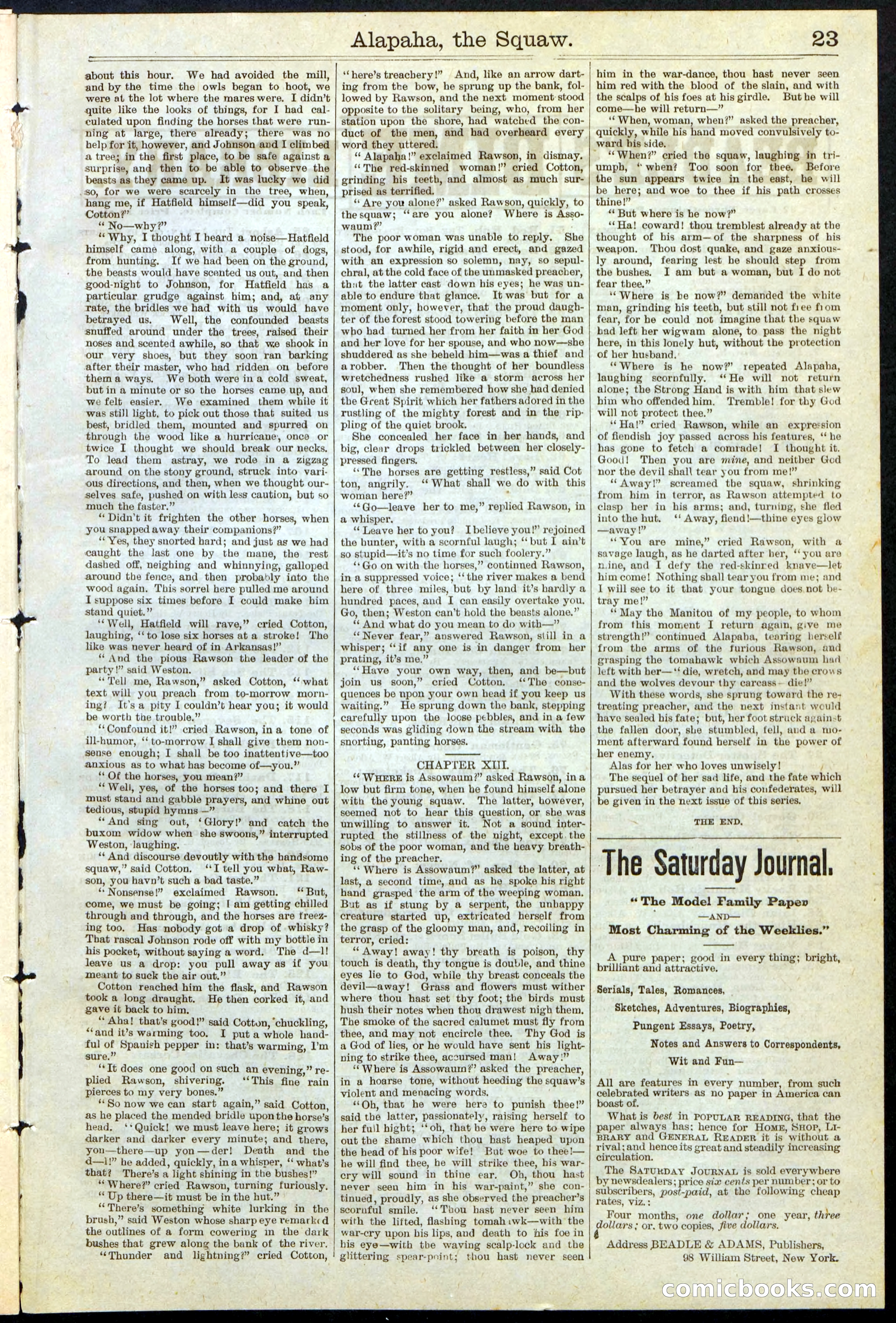 Beadle's New York Dime Library No. 123 — page 23 of 24