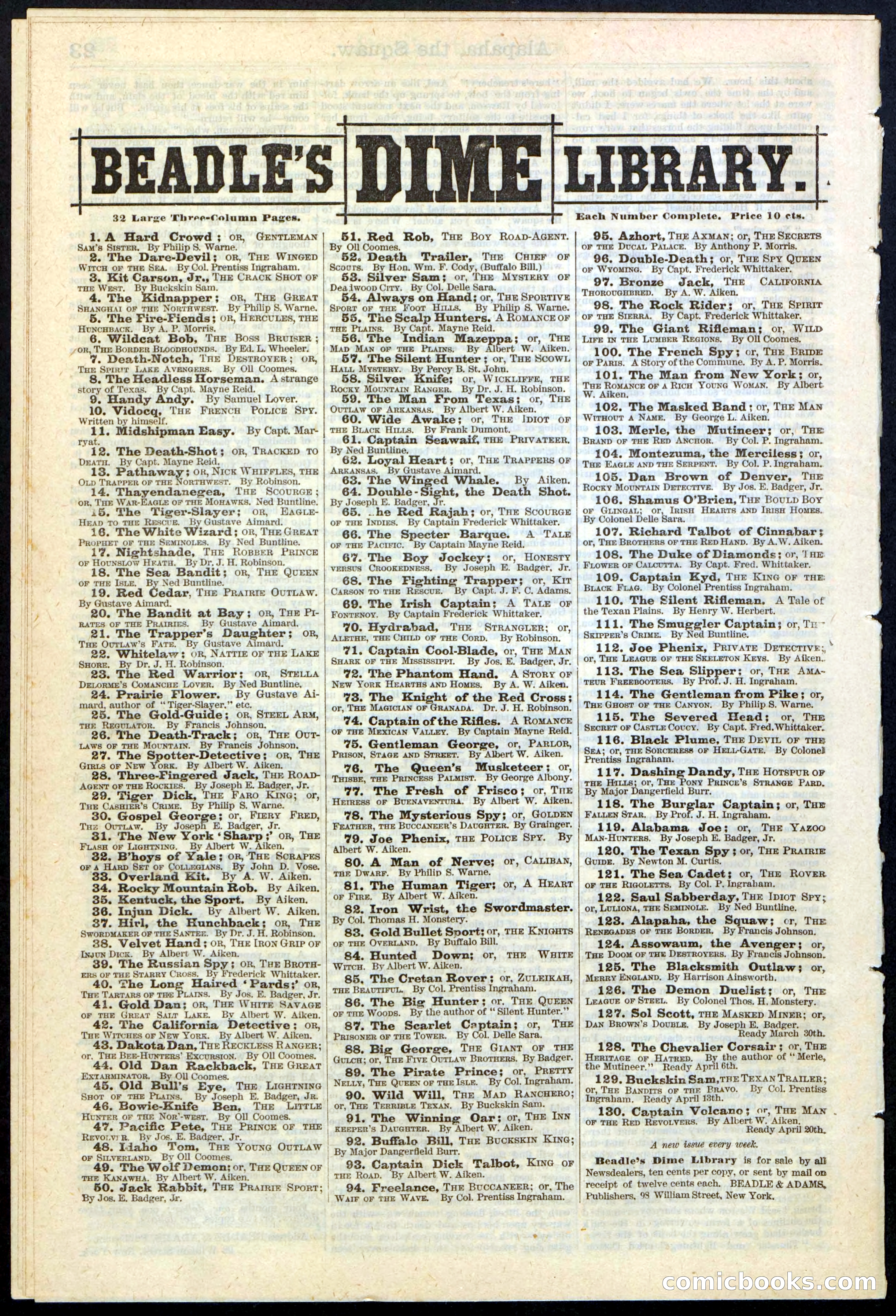 Beadle's New York Dime Library No. 123 — page 24 of 24