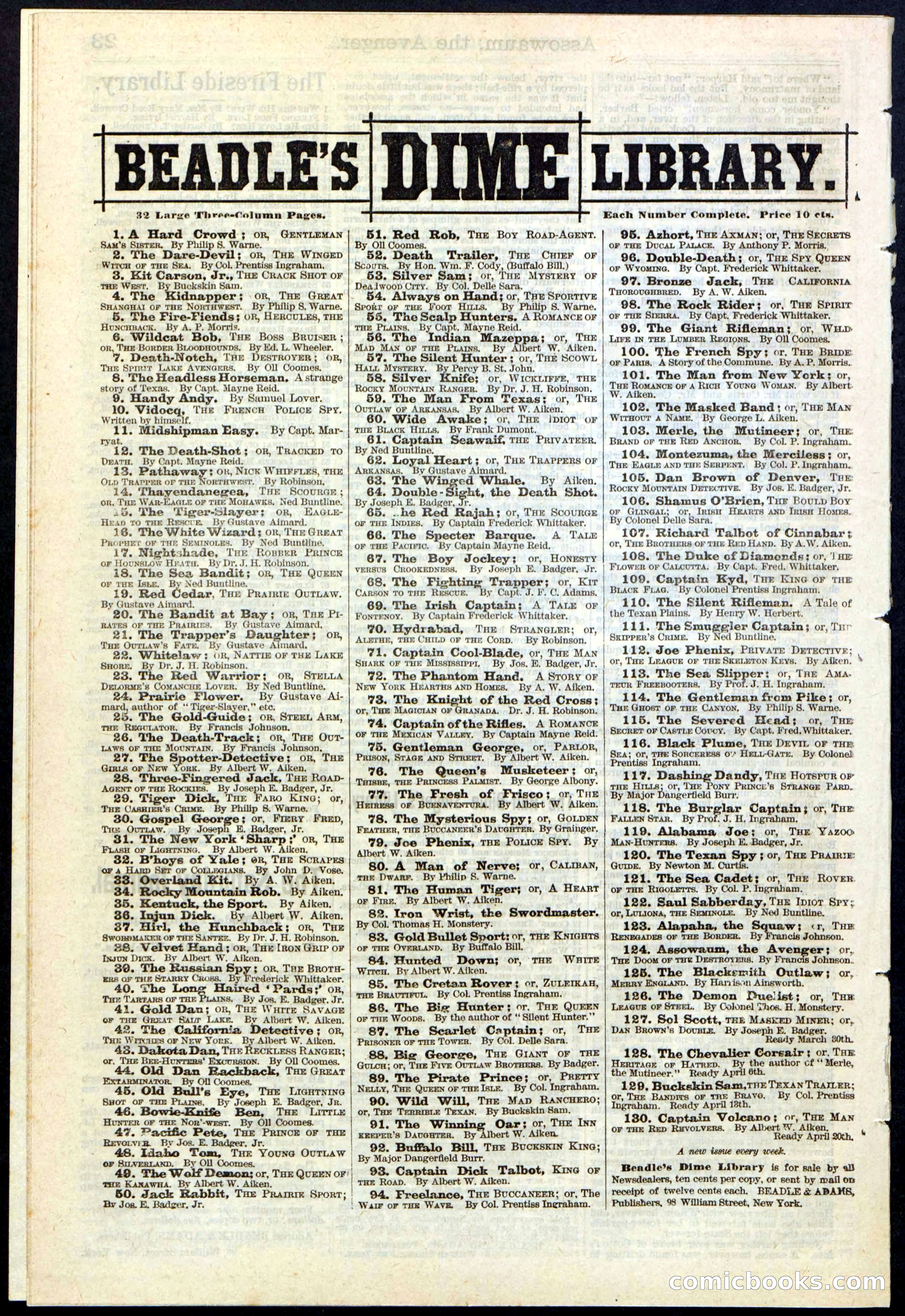 Beadle's New York Dime Library No. 124 — page 24 of 24