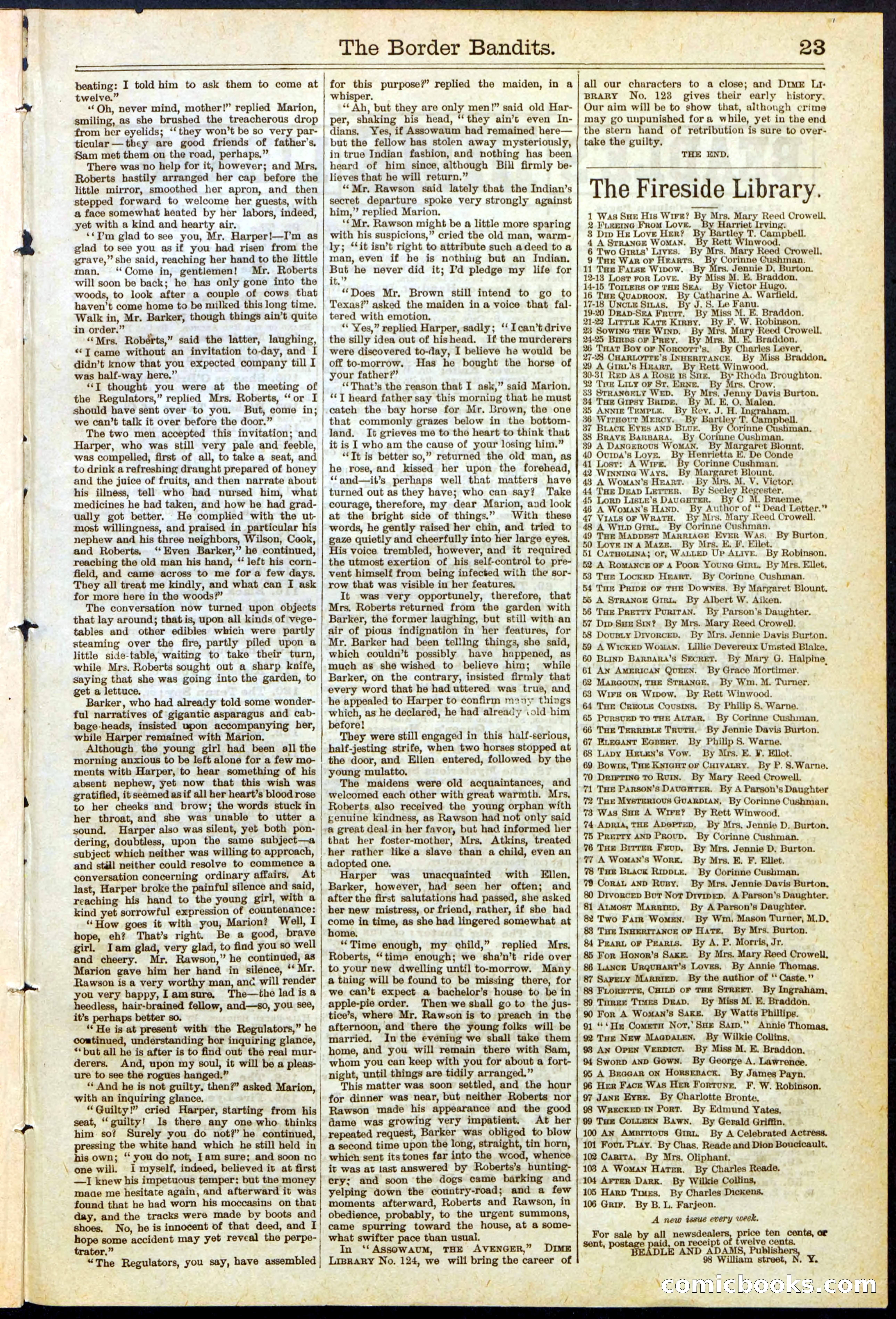 Beadle's New York Dime Library, No. 138 — page 23 of 24