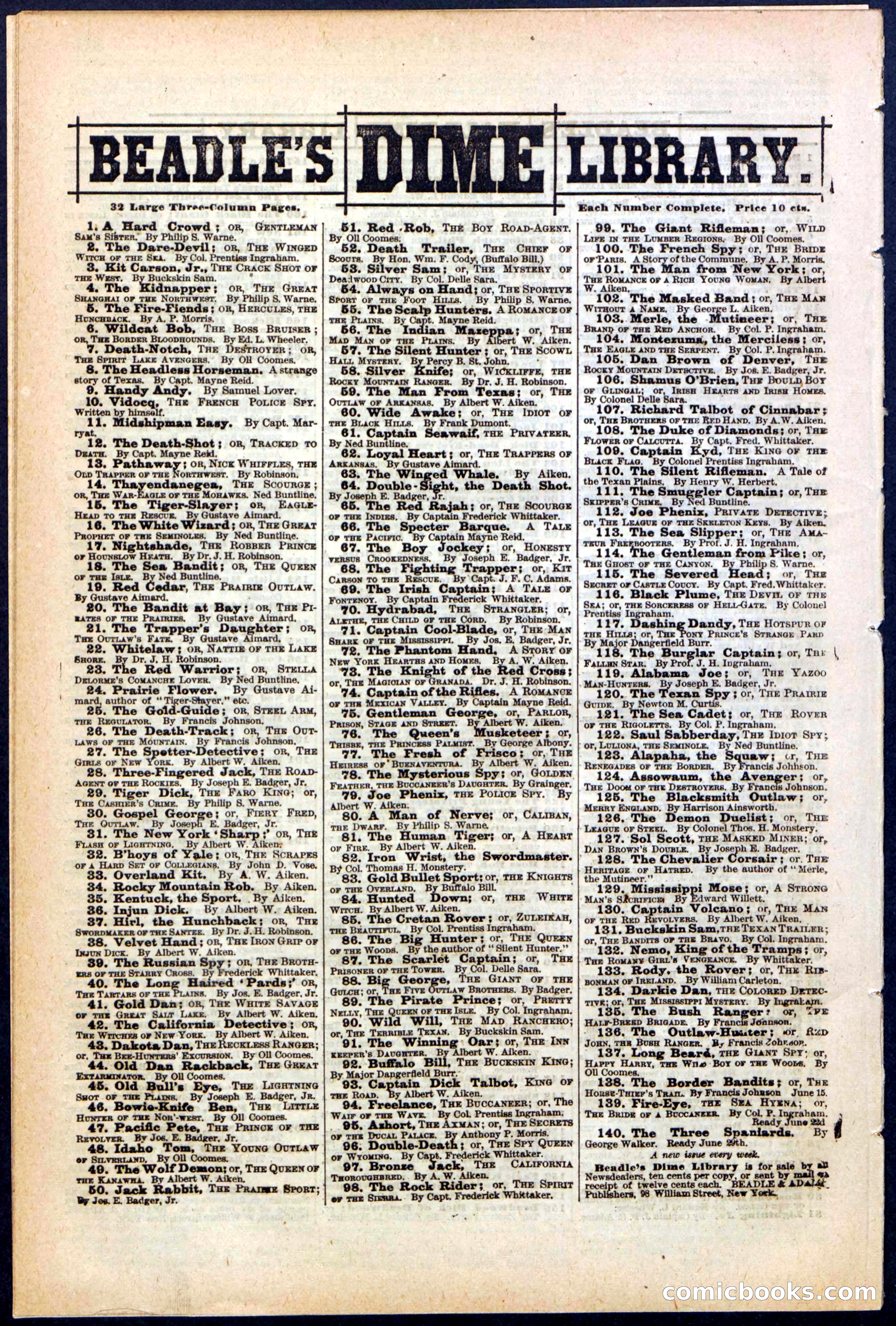 Beadle's Dime Library, No. 139 — page 24 of 24