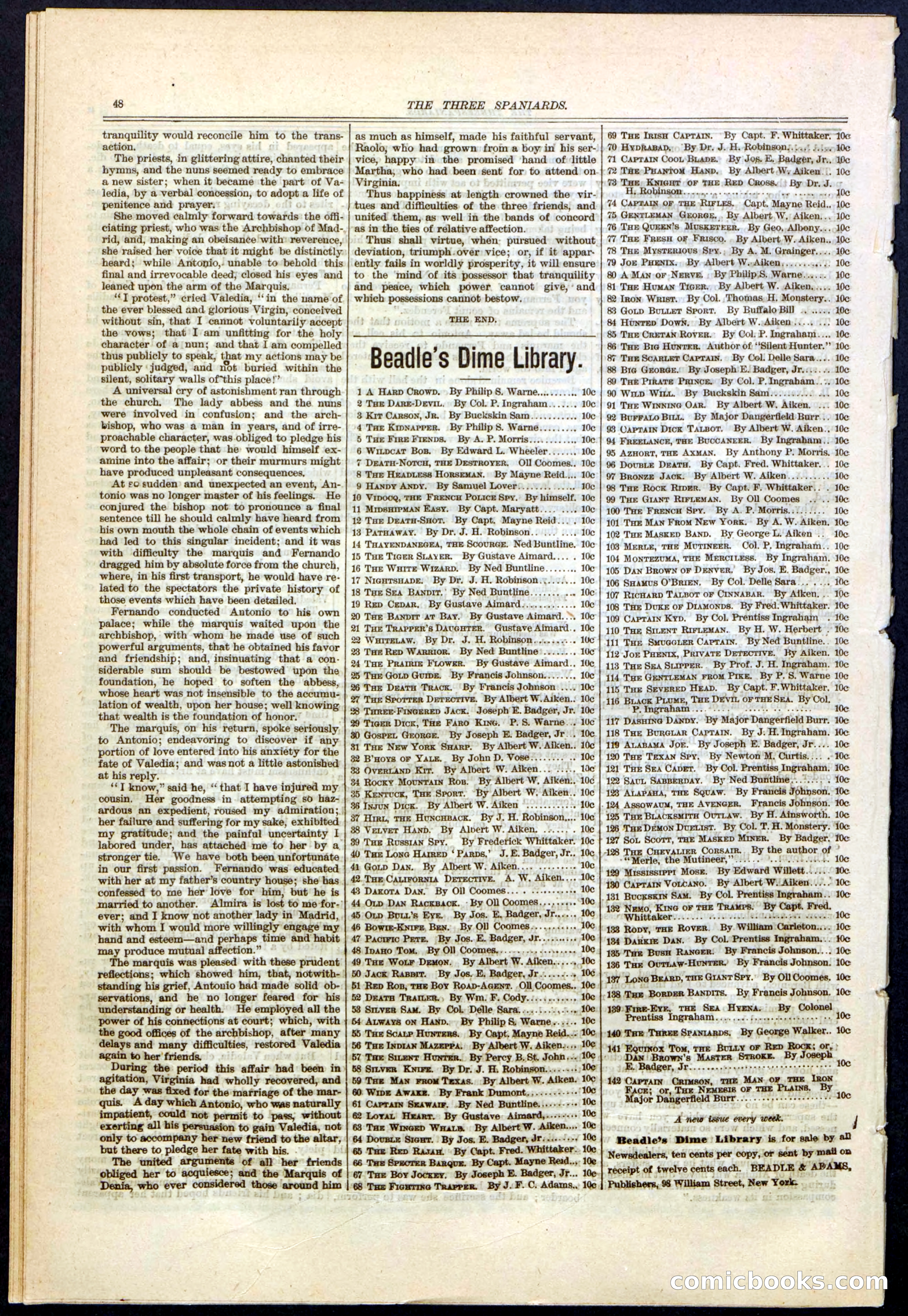 Beadle's New York Dime Library No. 140 — page 48 of 48