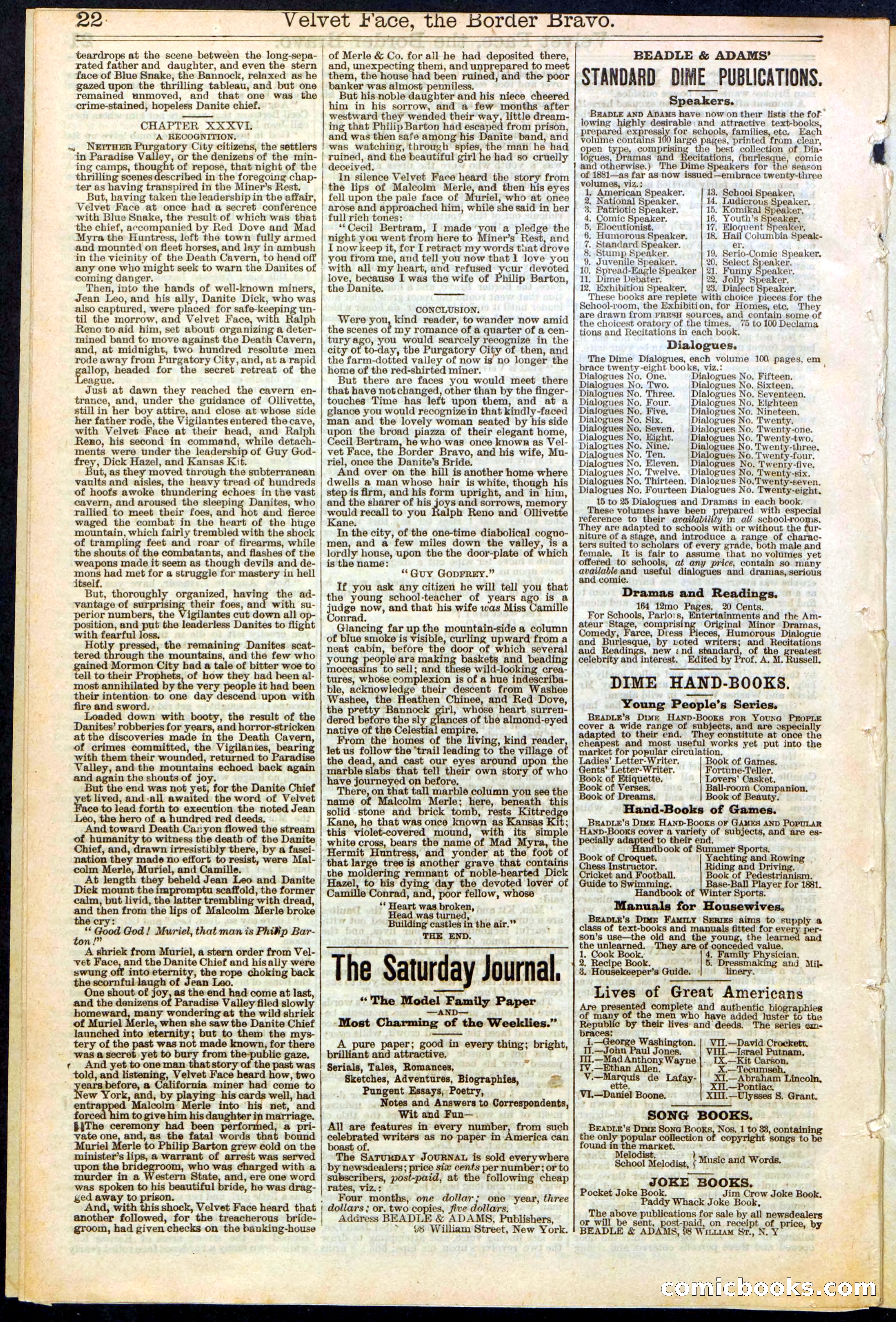 Beadle's New York Dime Library, No. 156 — page 22 of 24