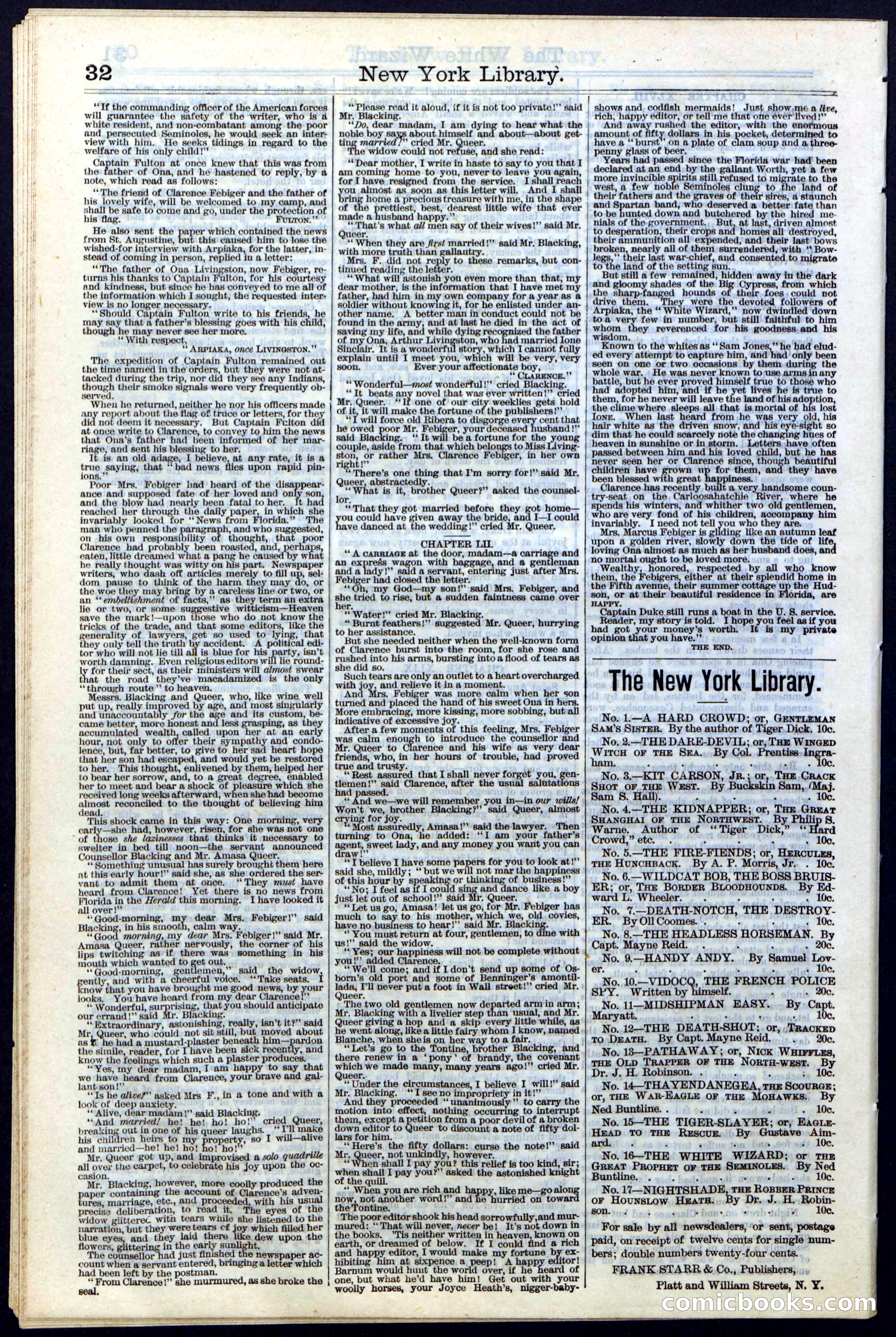 Beadle's Dime Library No. 16 — page 32 of 32