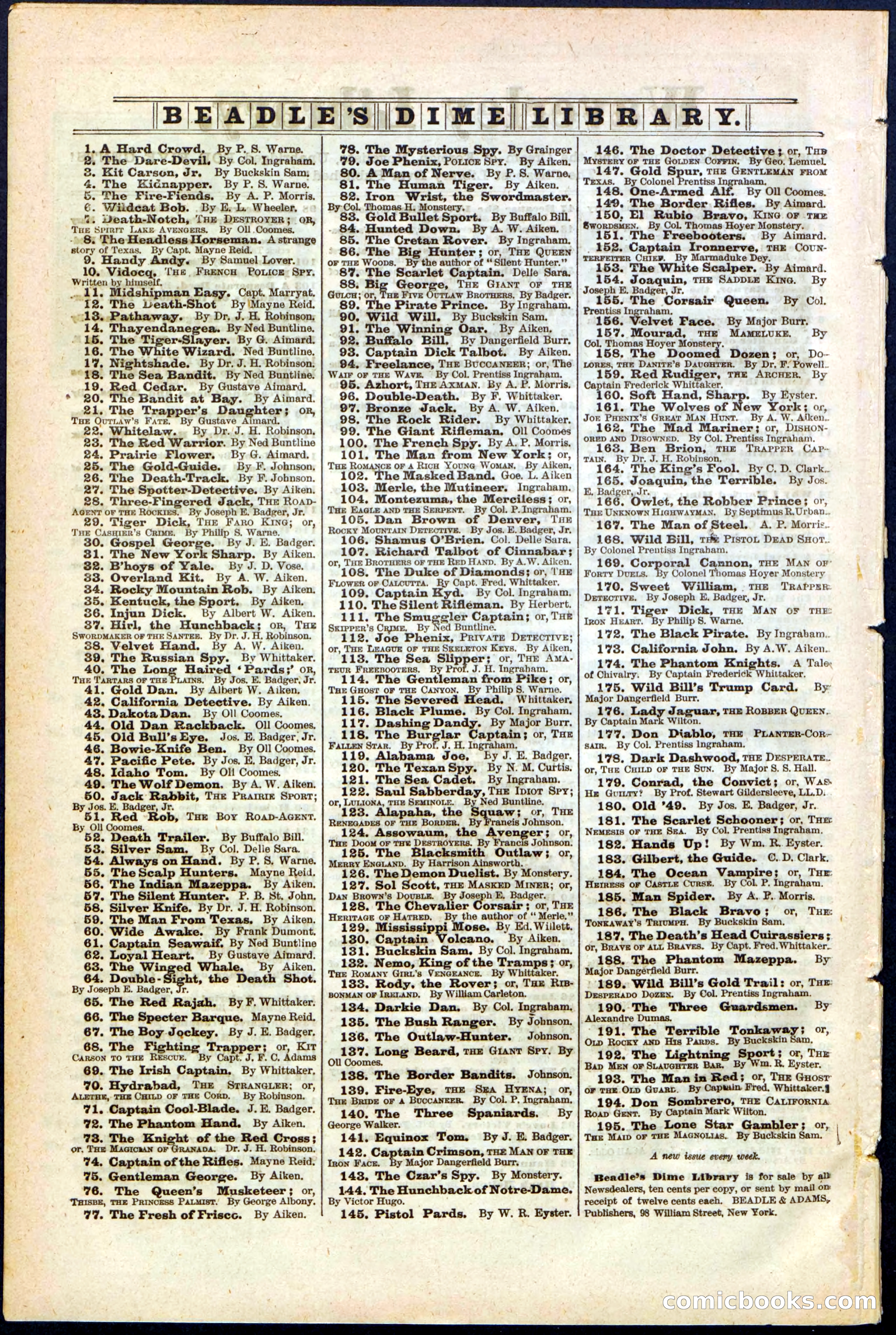 Beadle's New York Dime Library, No. 194 — page 32 of 32