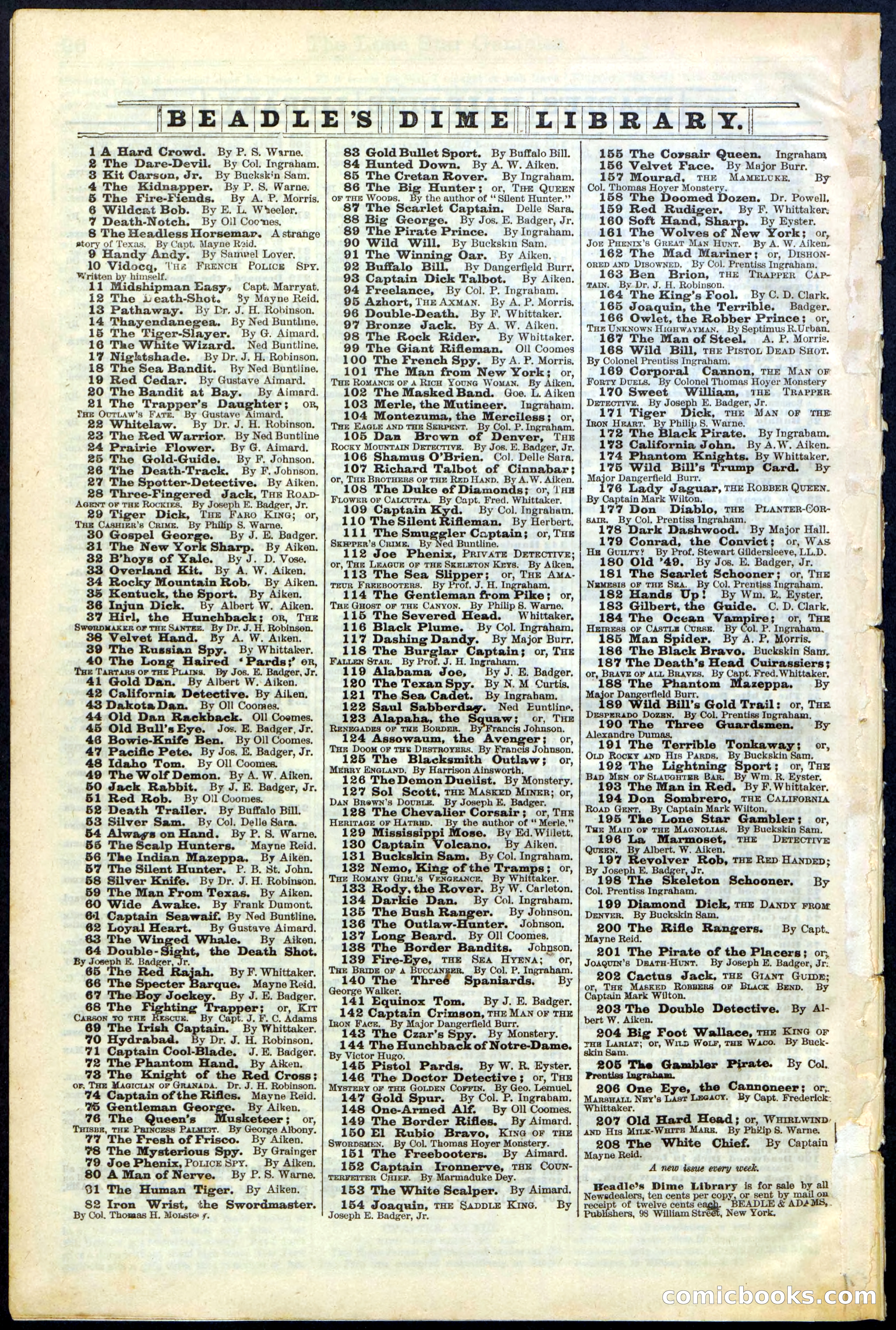 Beadle's New York Dime Library, No. 195 — page 28 of 28
