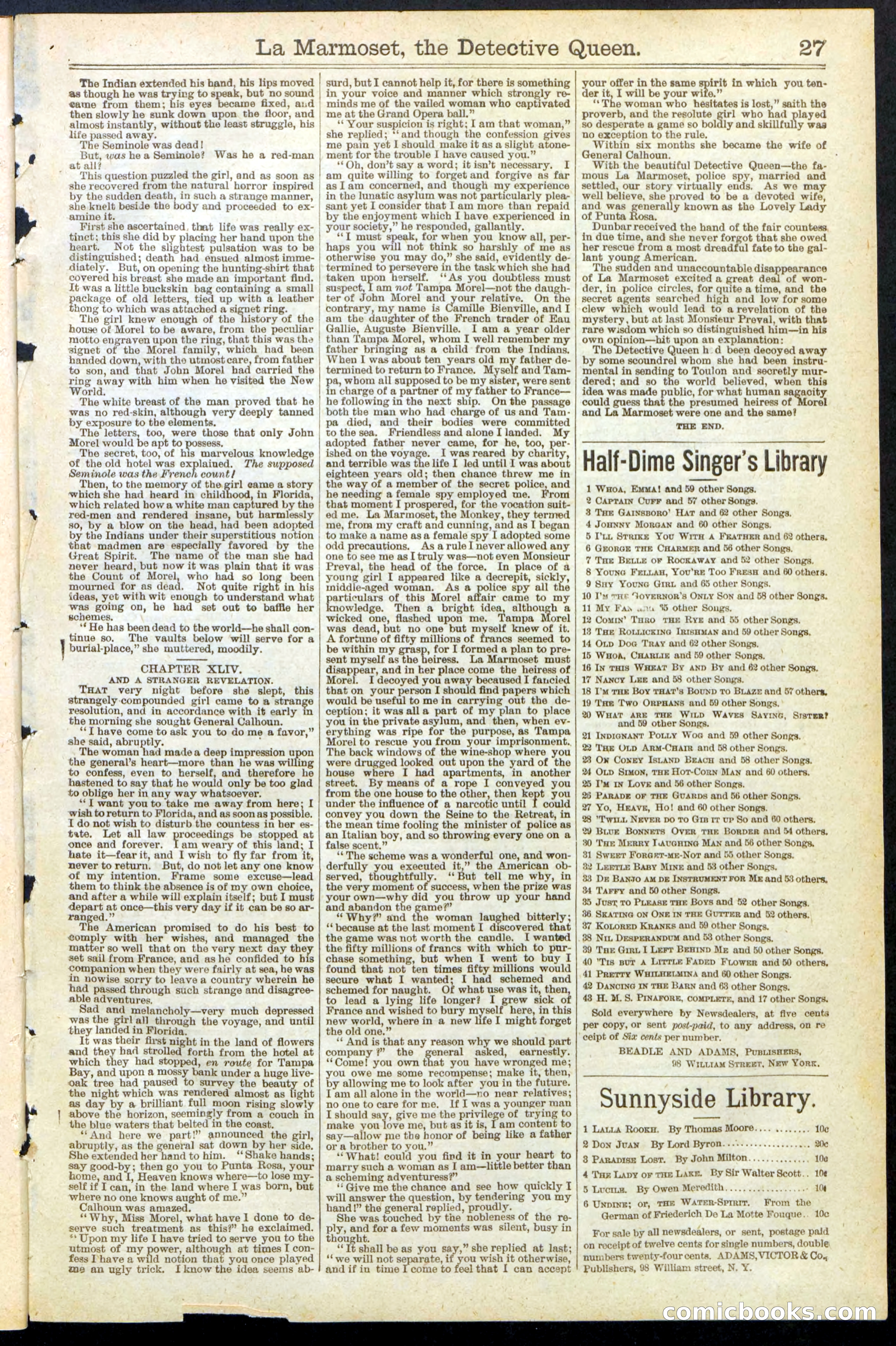 Beadle's New York Dime Library, No. 196 — page 27 of 28