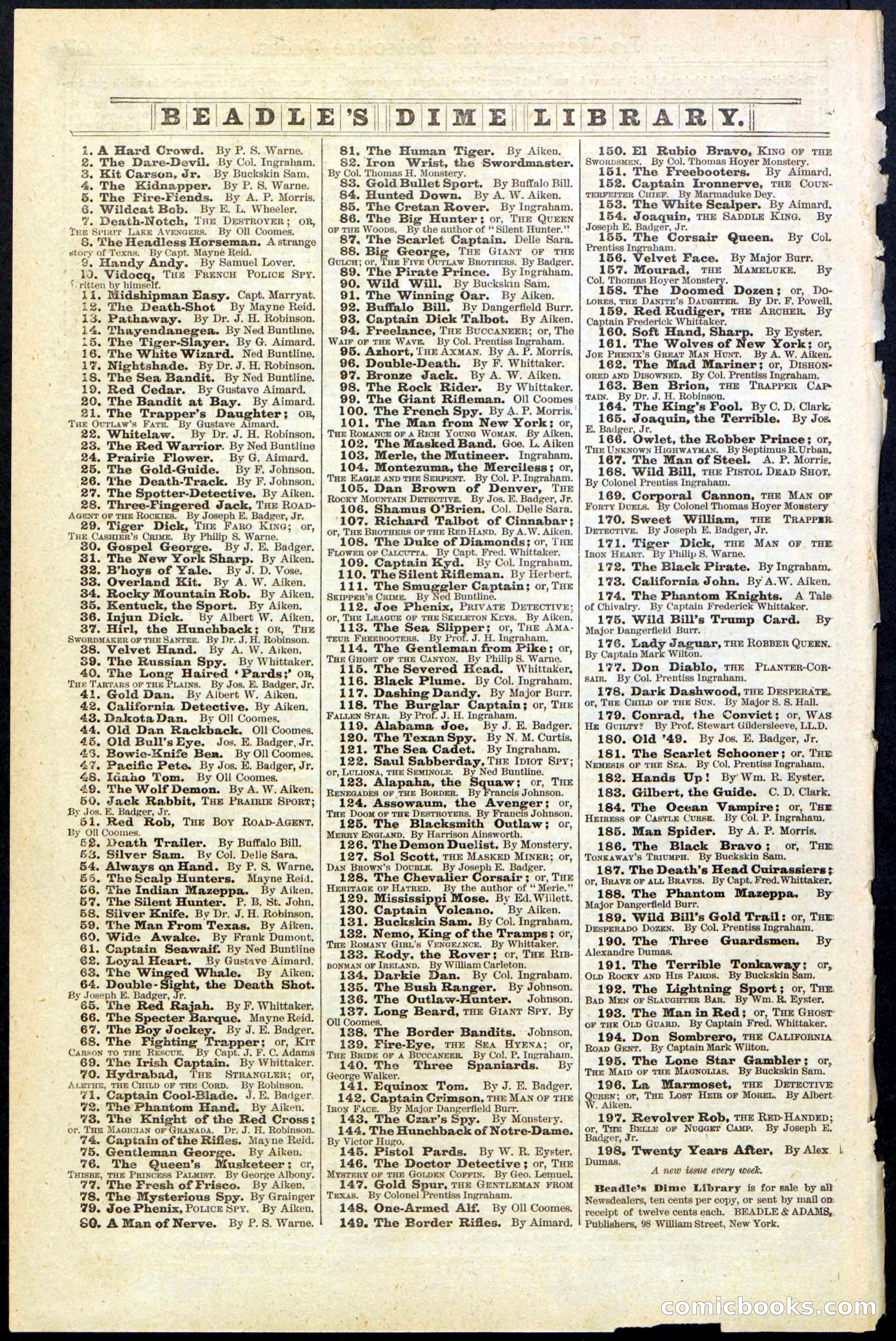 Beadle's New York Dime Library, No. 196 — page 28 of 28