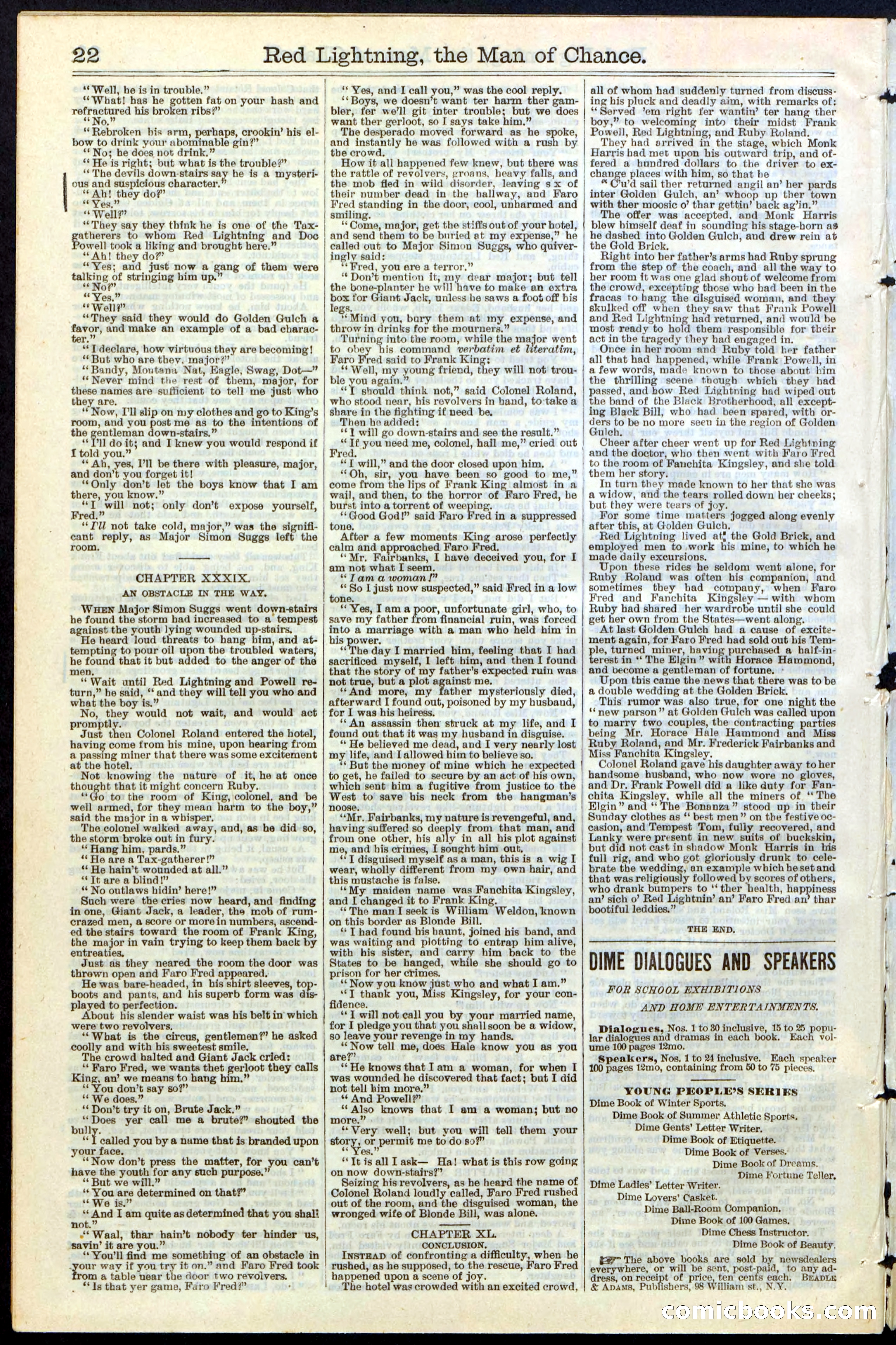 Beadle's New York Dime Library, No. 235 — page 22 of 24