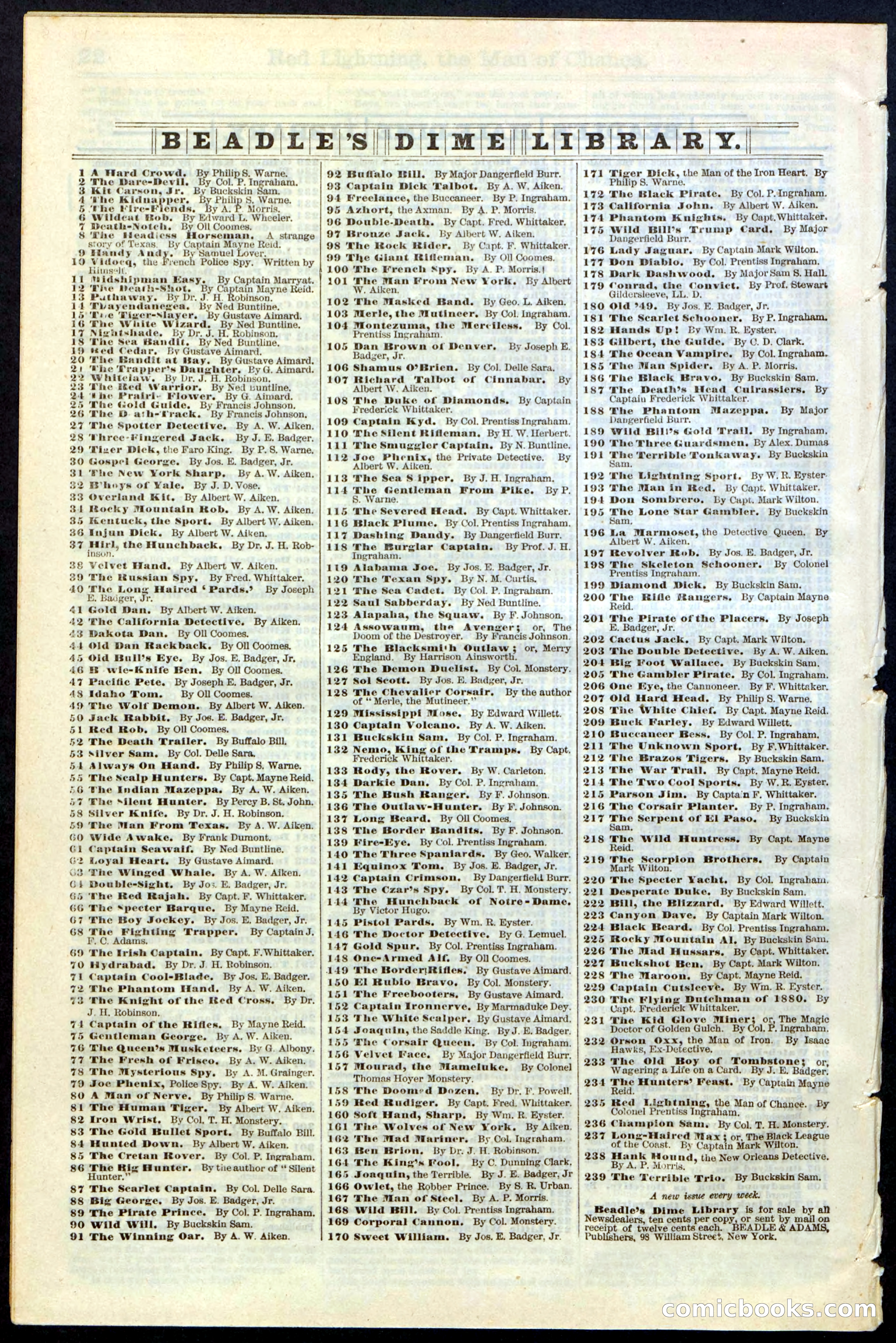 Beadle's New York Dime Library, No. 235 — page 24 of 24