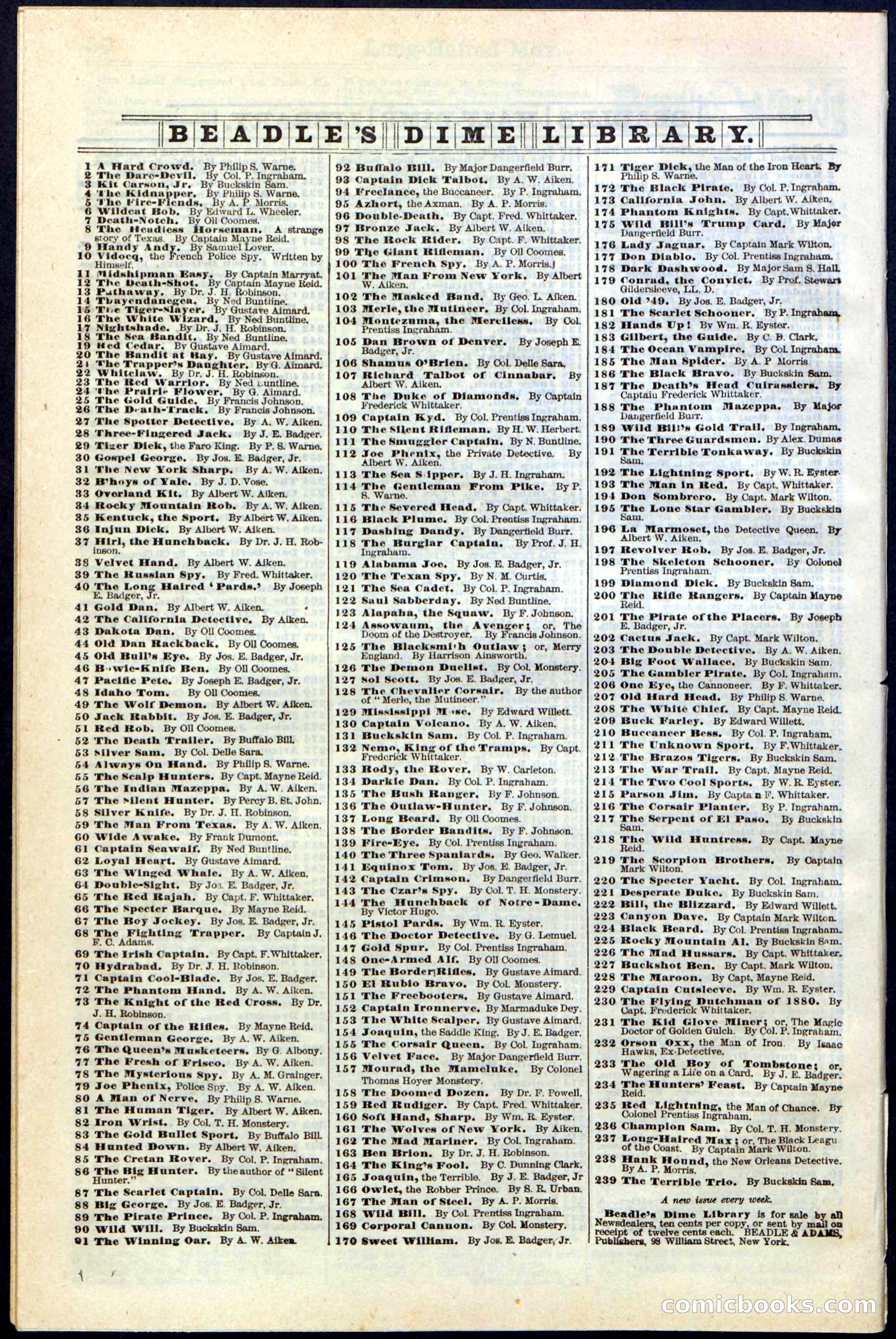 Beadle's Dime Library No. 237 — page 32 of 32