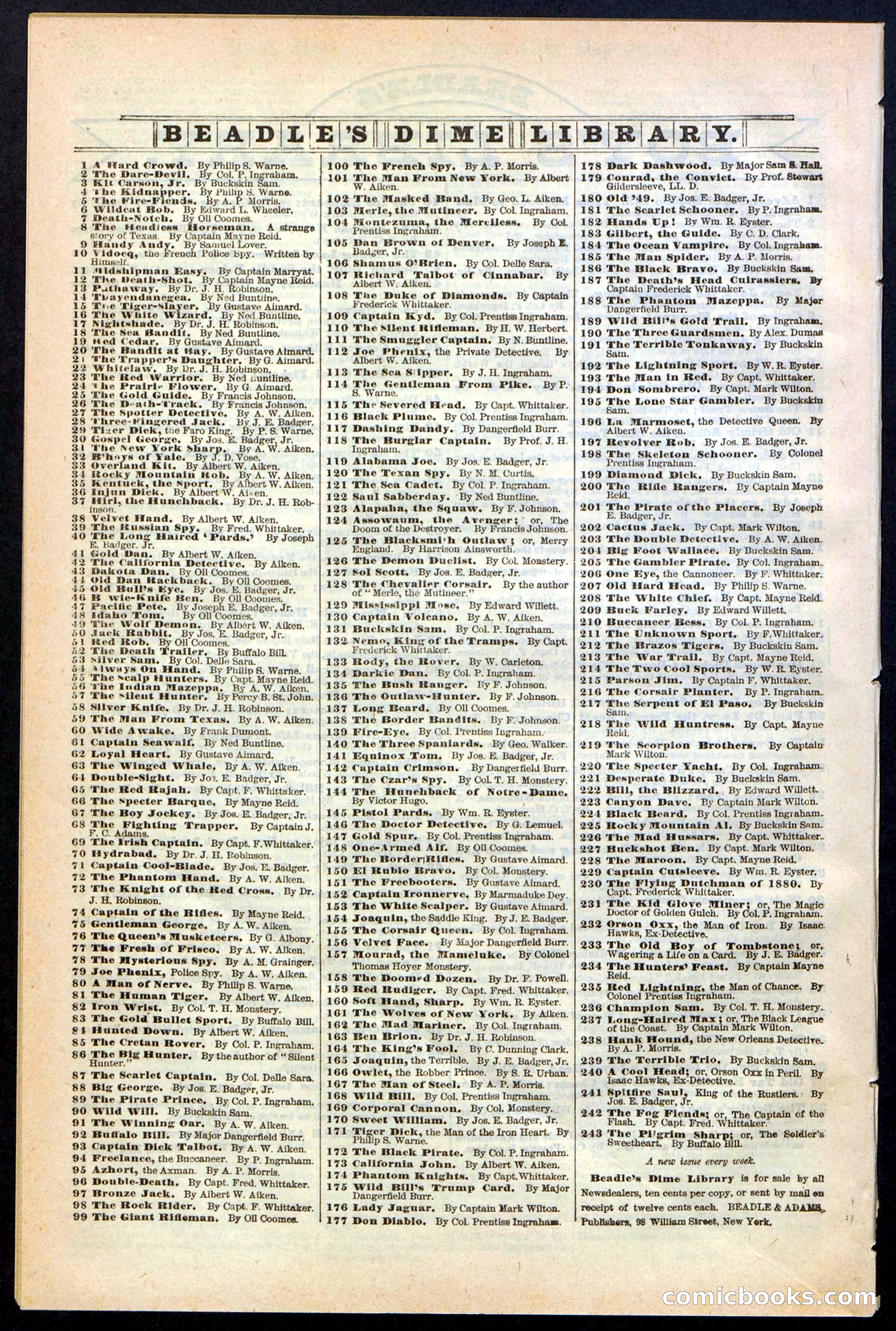 Beadle's New York Dime Library, No. 238 — page 24 of 24
