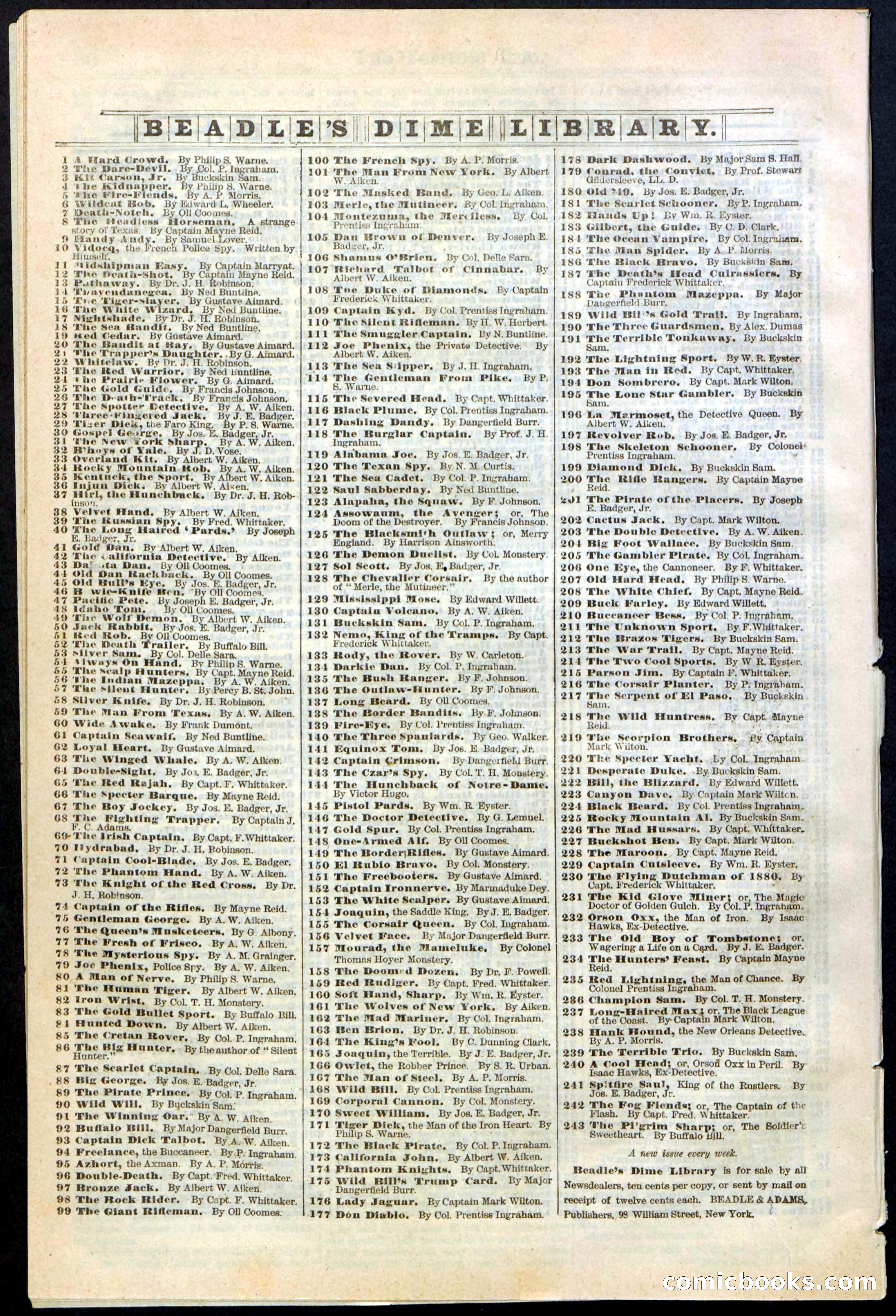 Beadle's New York Dime Library, No. 239 — page 32 of 32