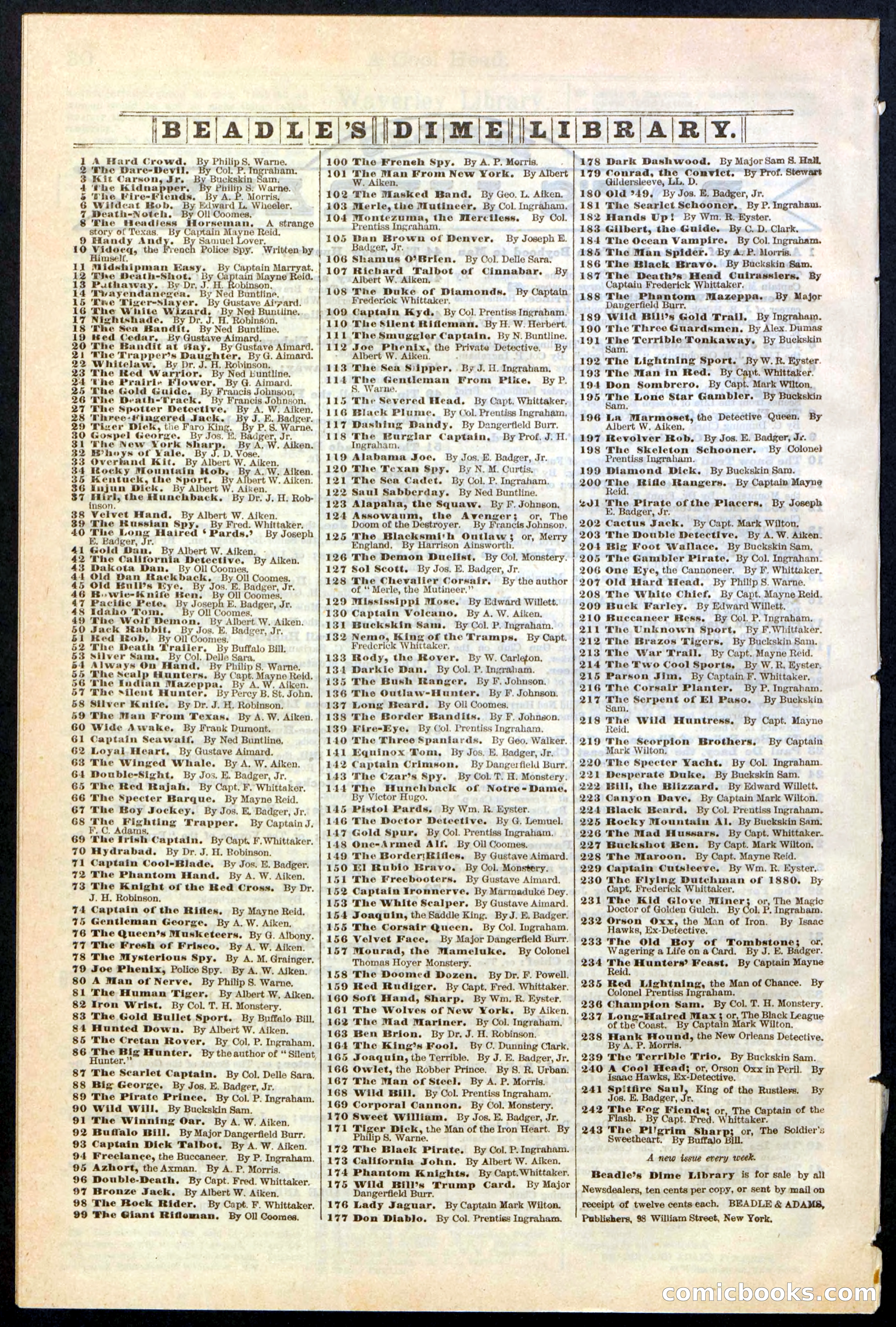 Beadle's Dime Library, No. 240 — page 32 of 32