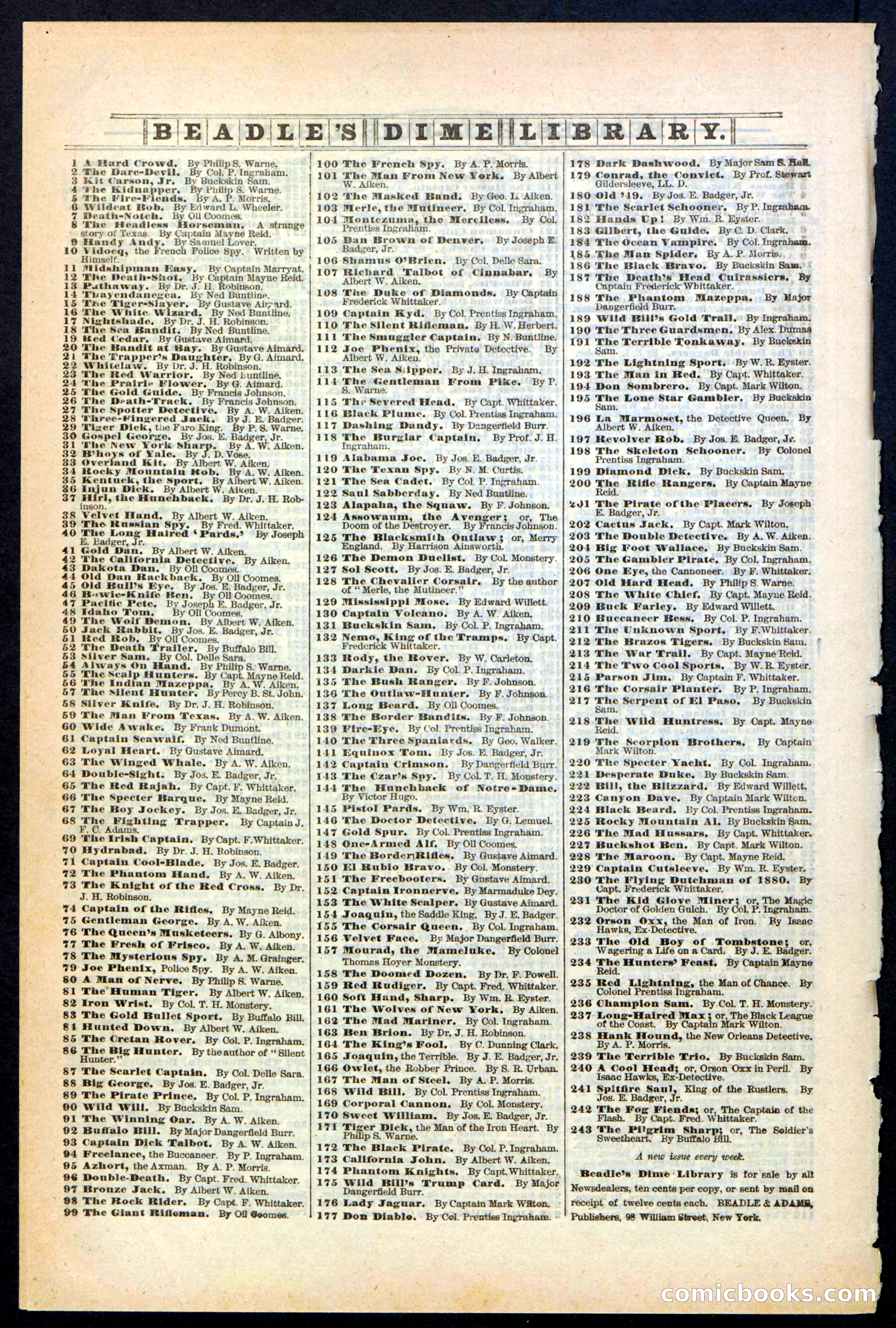 Beadle's New York Dime Library No. 241 — page 32 of 32