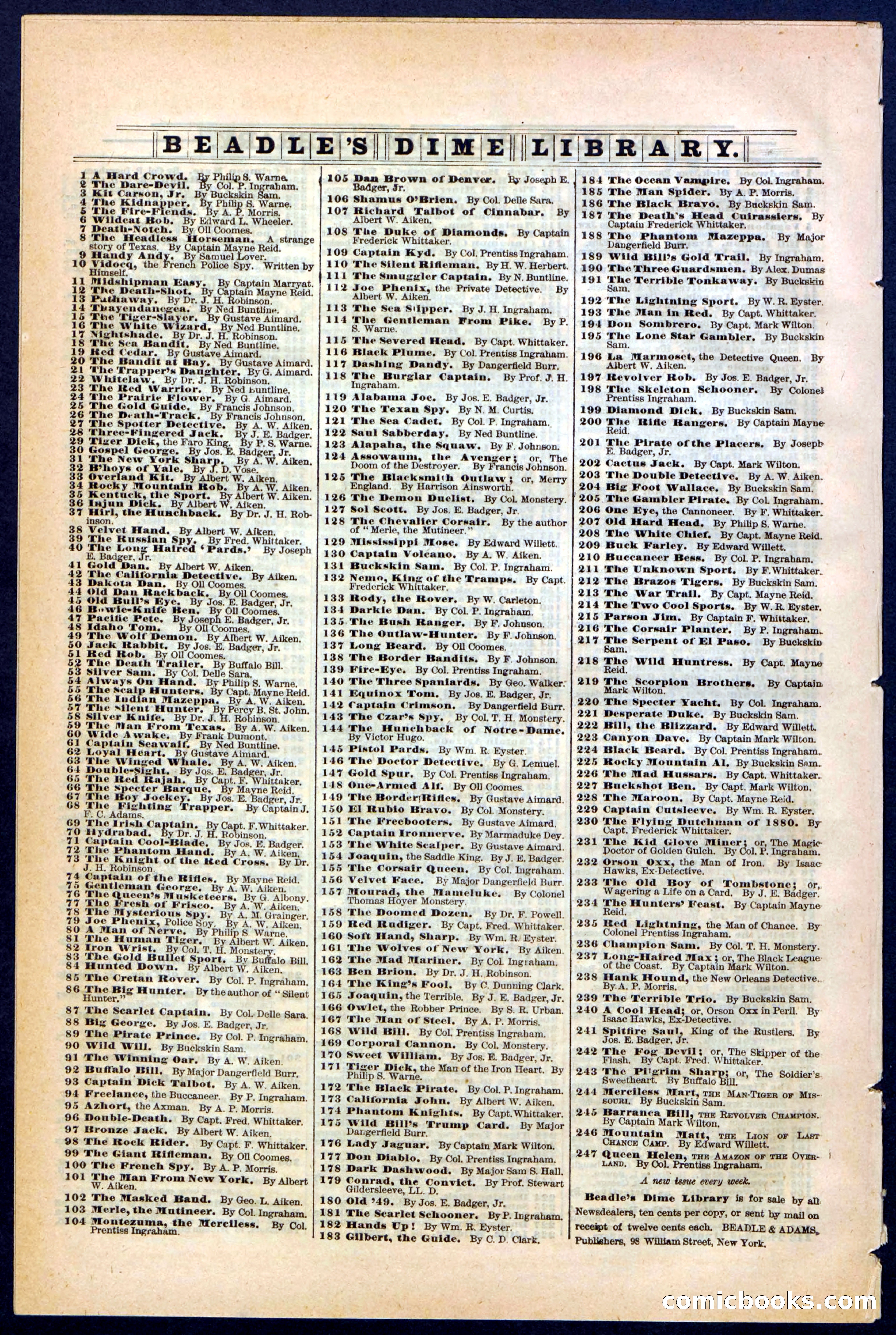 Beadle's New York Dime Library, No. 242 — page 32 of 32
