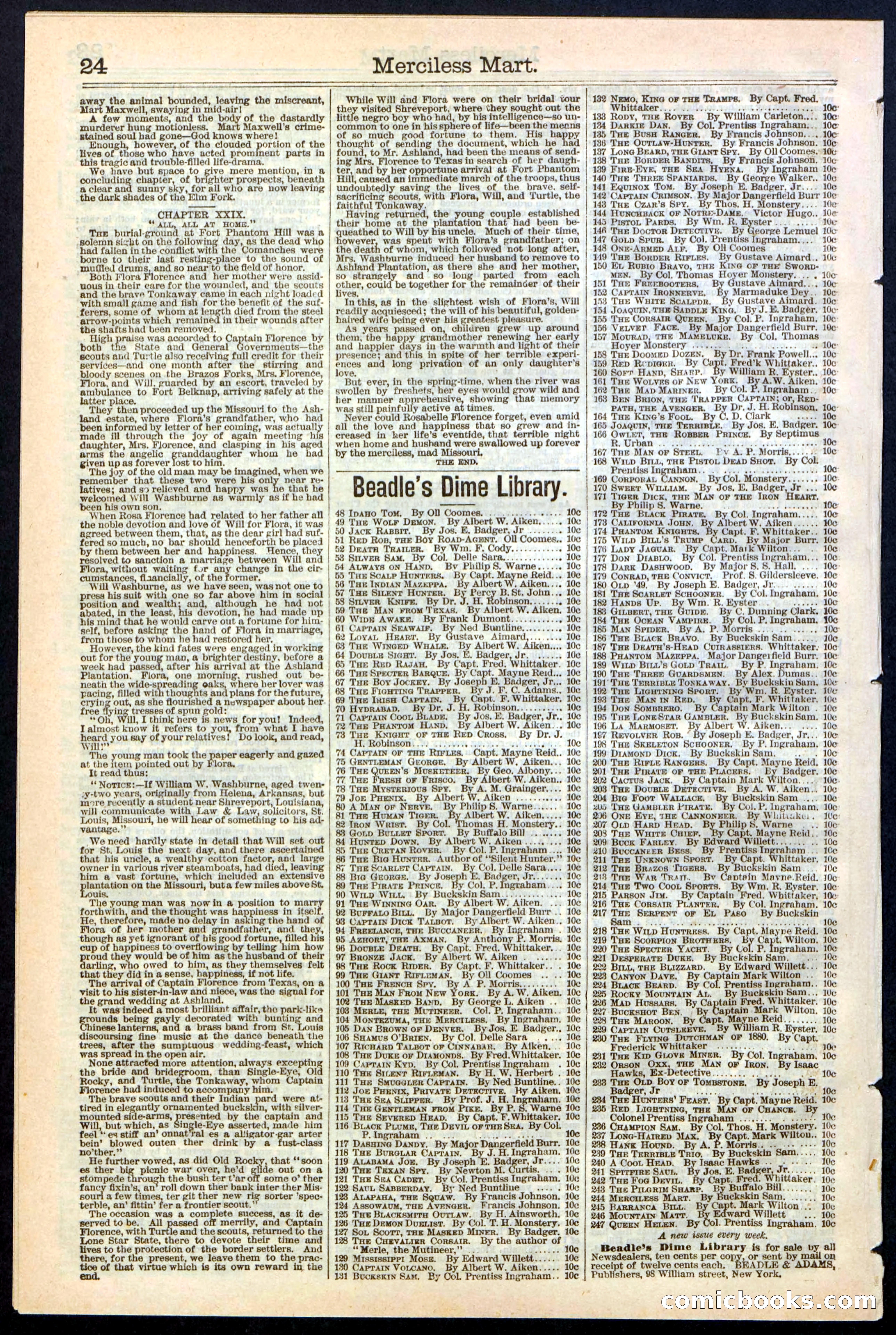 Beadle's New York Dime Library, No. 244 — page 24 of 24