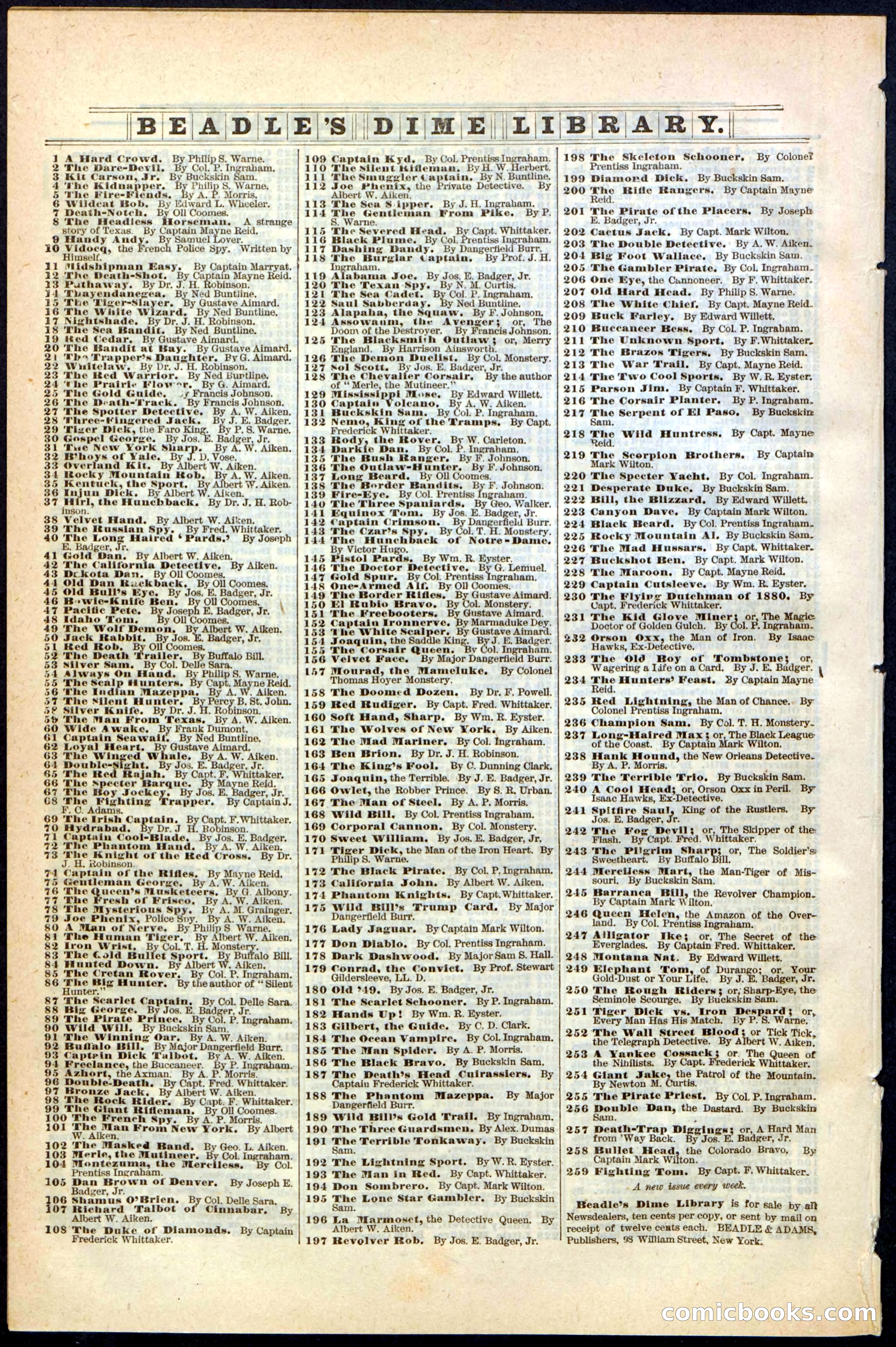 Beadle's New York Dime Library No. 255 — page 32 of 32