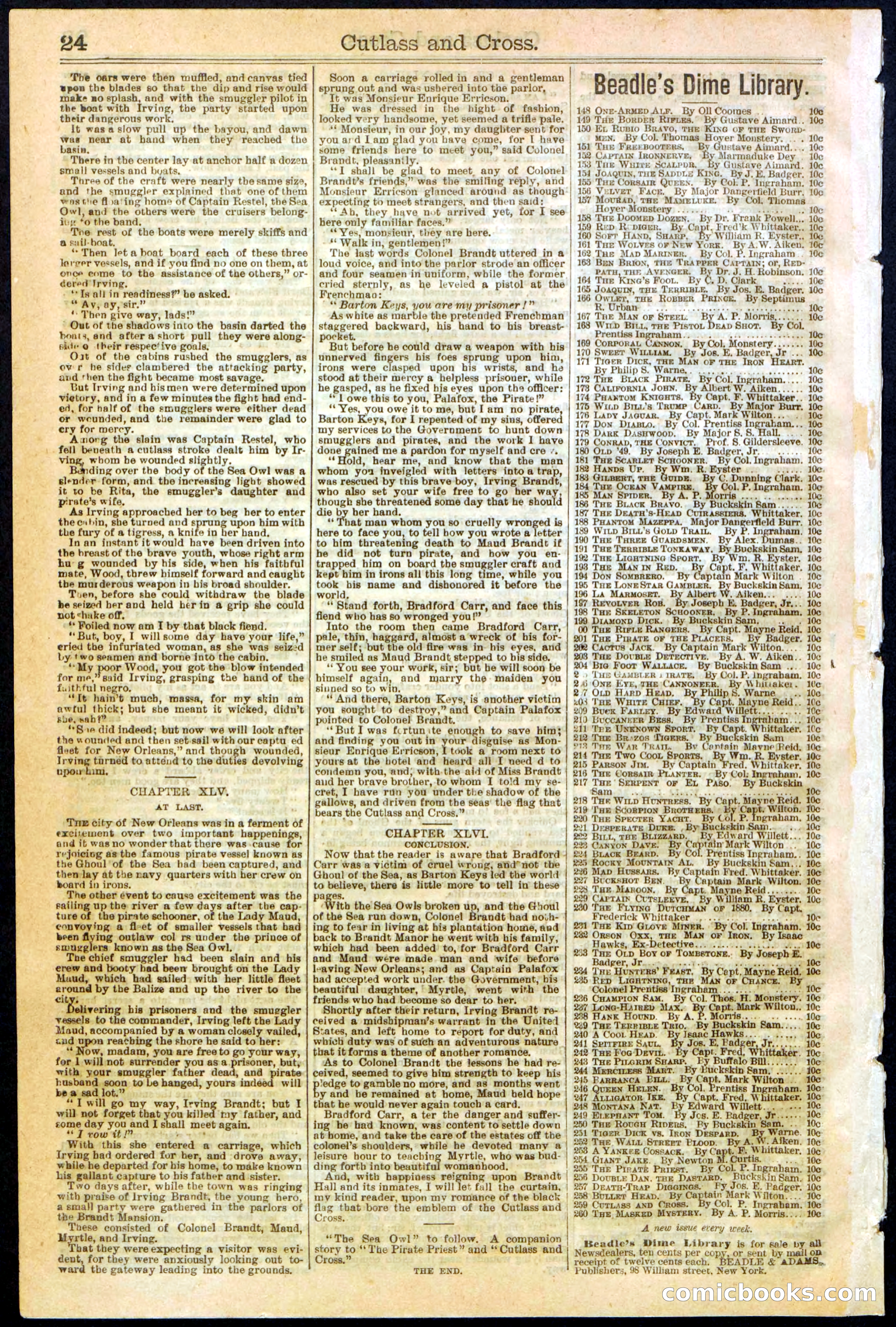 Beadle's New York Dime Library, No. 259 — page 24 of 24