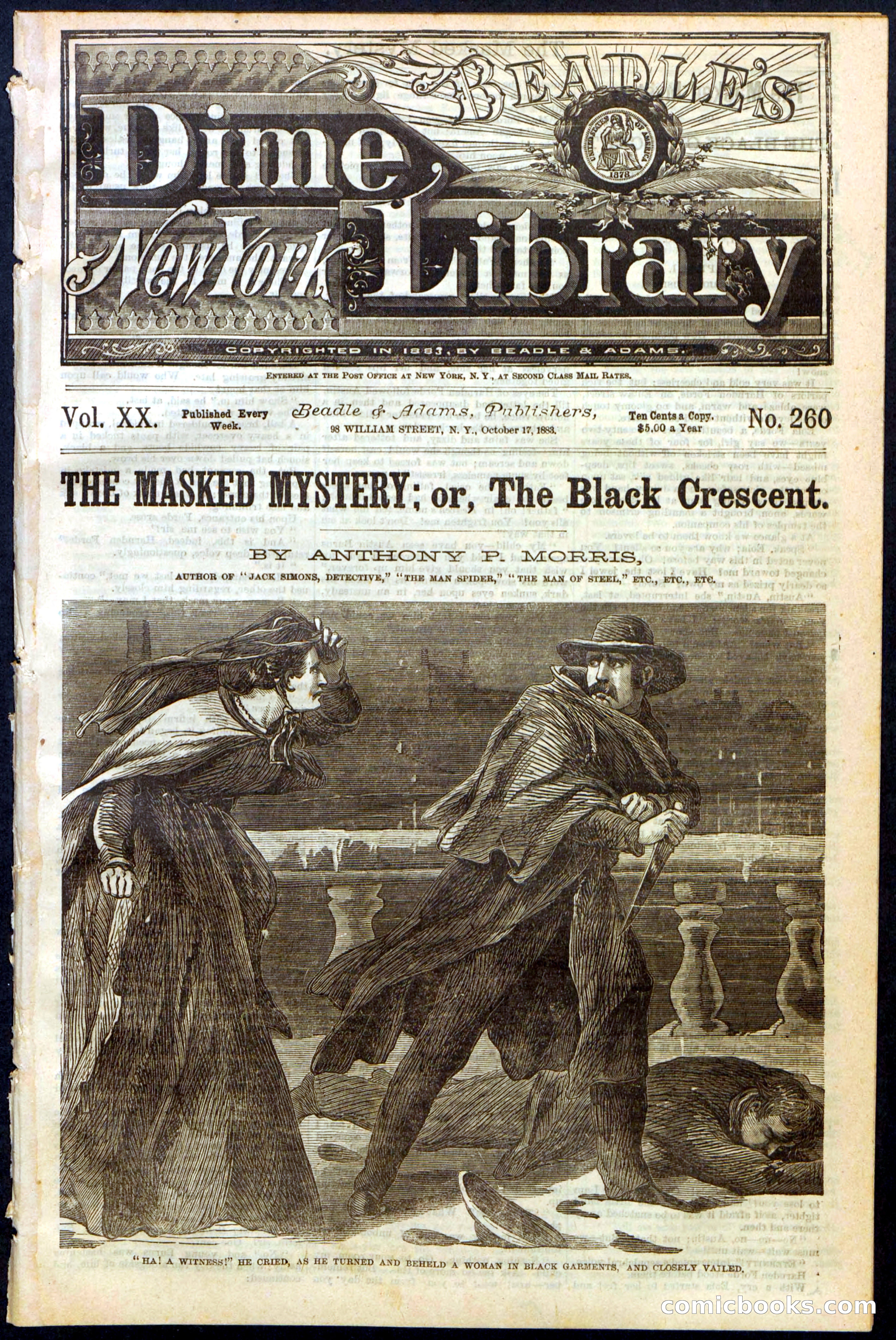 Beadle's Dime Library No. 260: The Masked Mystery; or, The Black Crescent — page 1 of 32