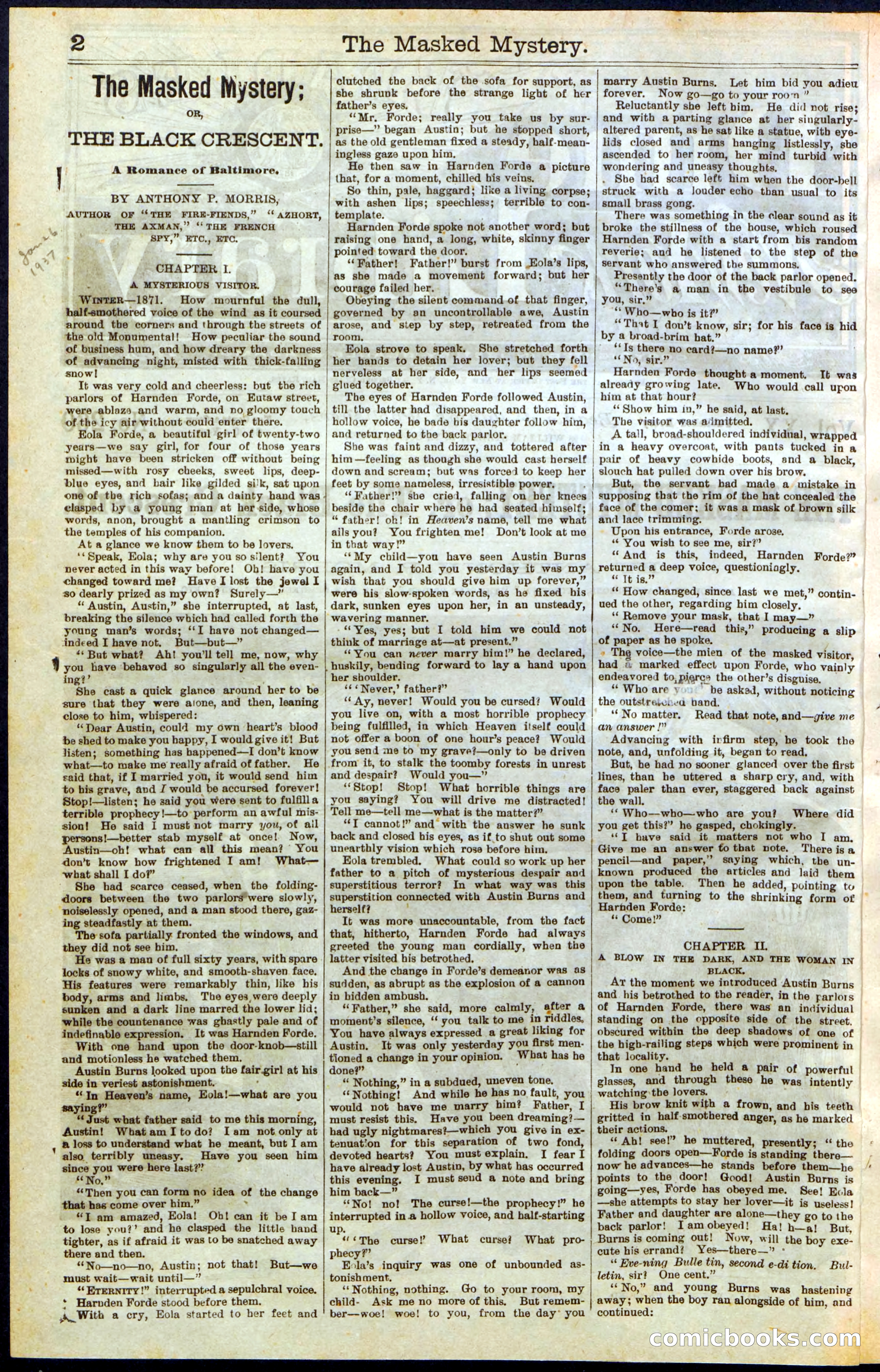 Beadle's Dime Library No. 260: The Masked Mystery; or, The Black Crescent — page 2 of 32