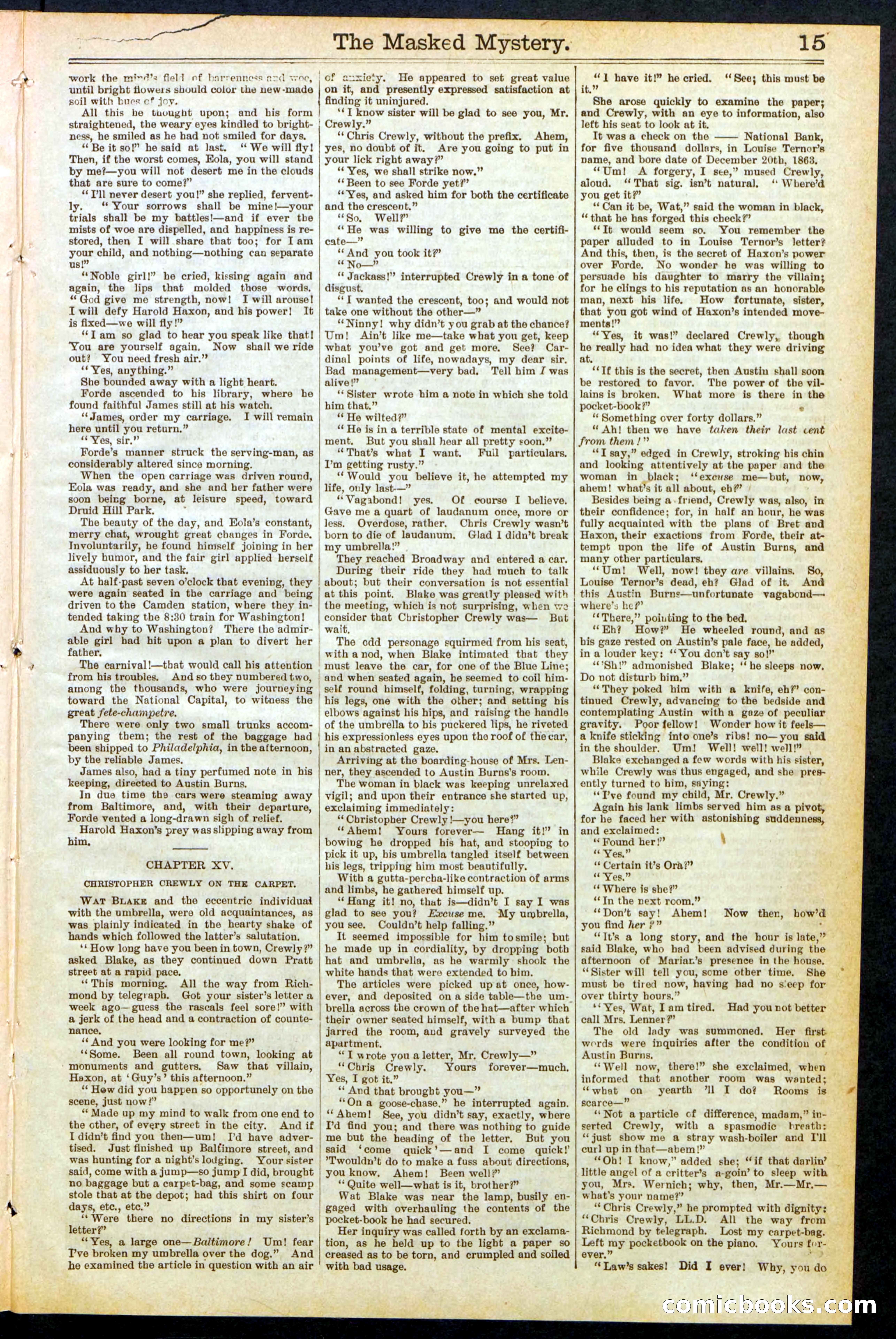 Beadle's Dime Library No. 260: The Masked Mystery; or, The Black Crescent — page 15 of 32