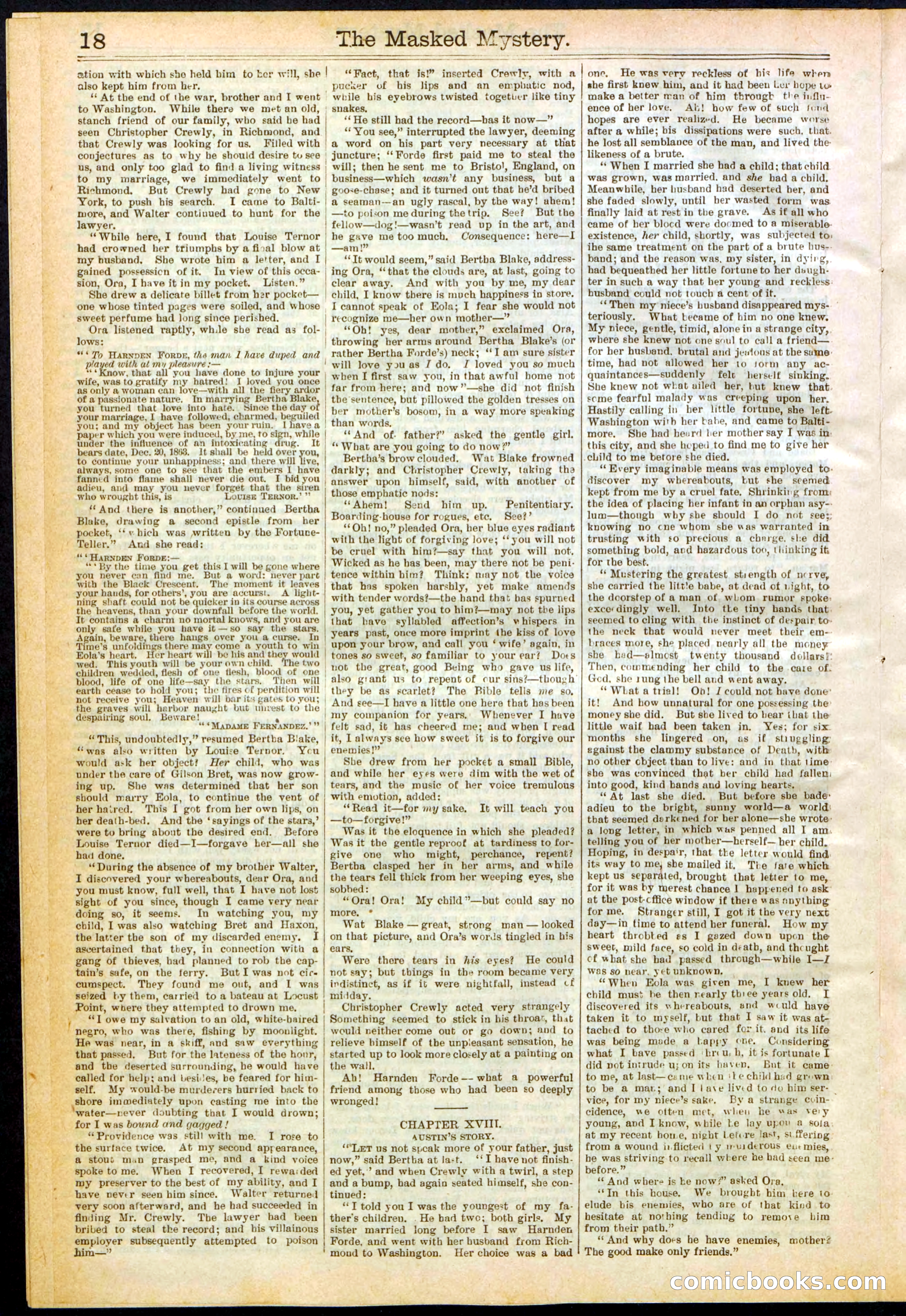 Beadle's Dime Library No. 260: The Masked Mystery; or, The Black Crescent — page 18 of 32