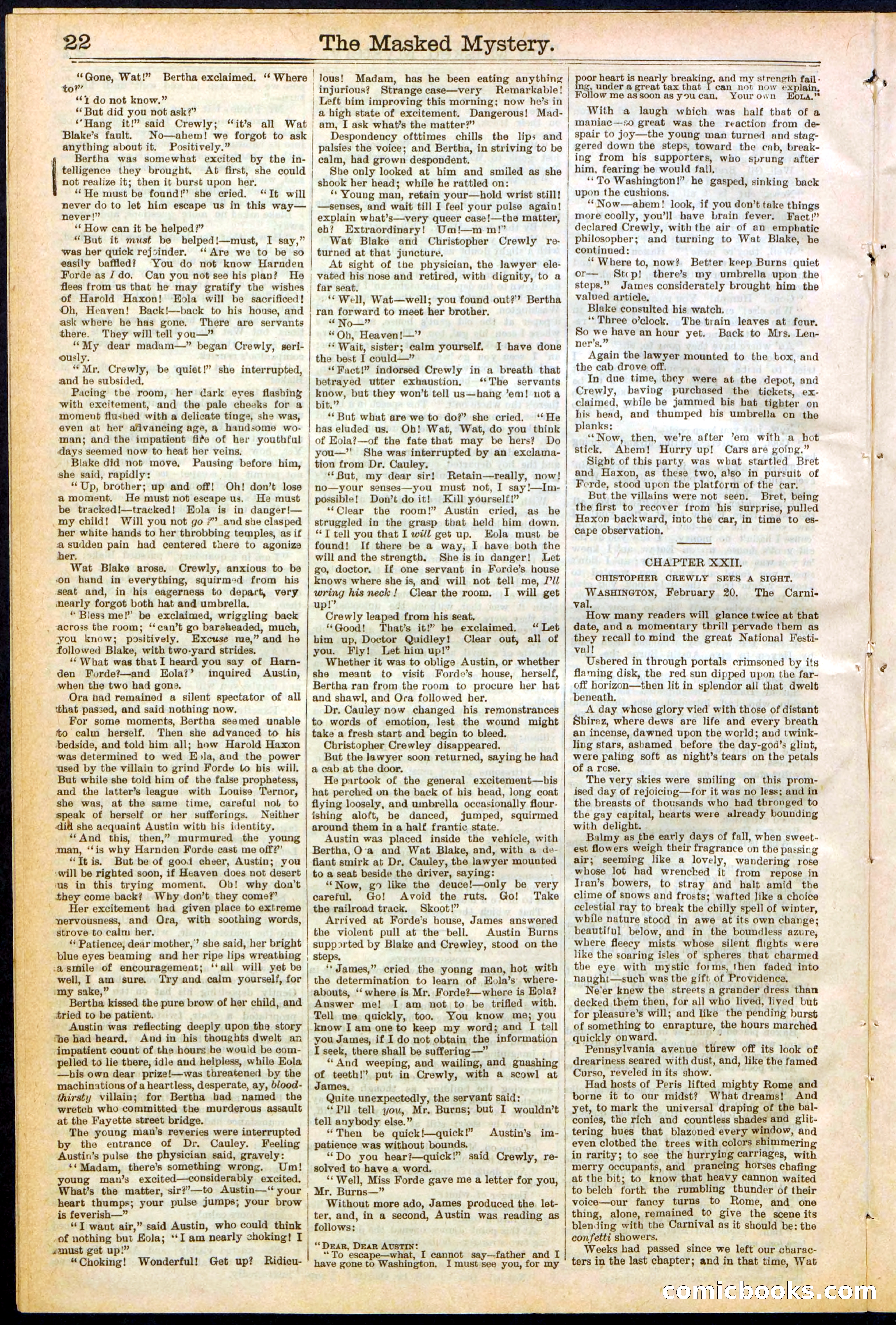 Beadle's Dime Library No. 260: The Masked Mystery; or, The Black Crescent — page 22 of 32