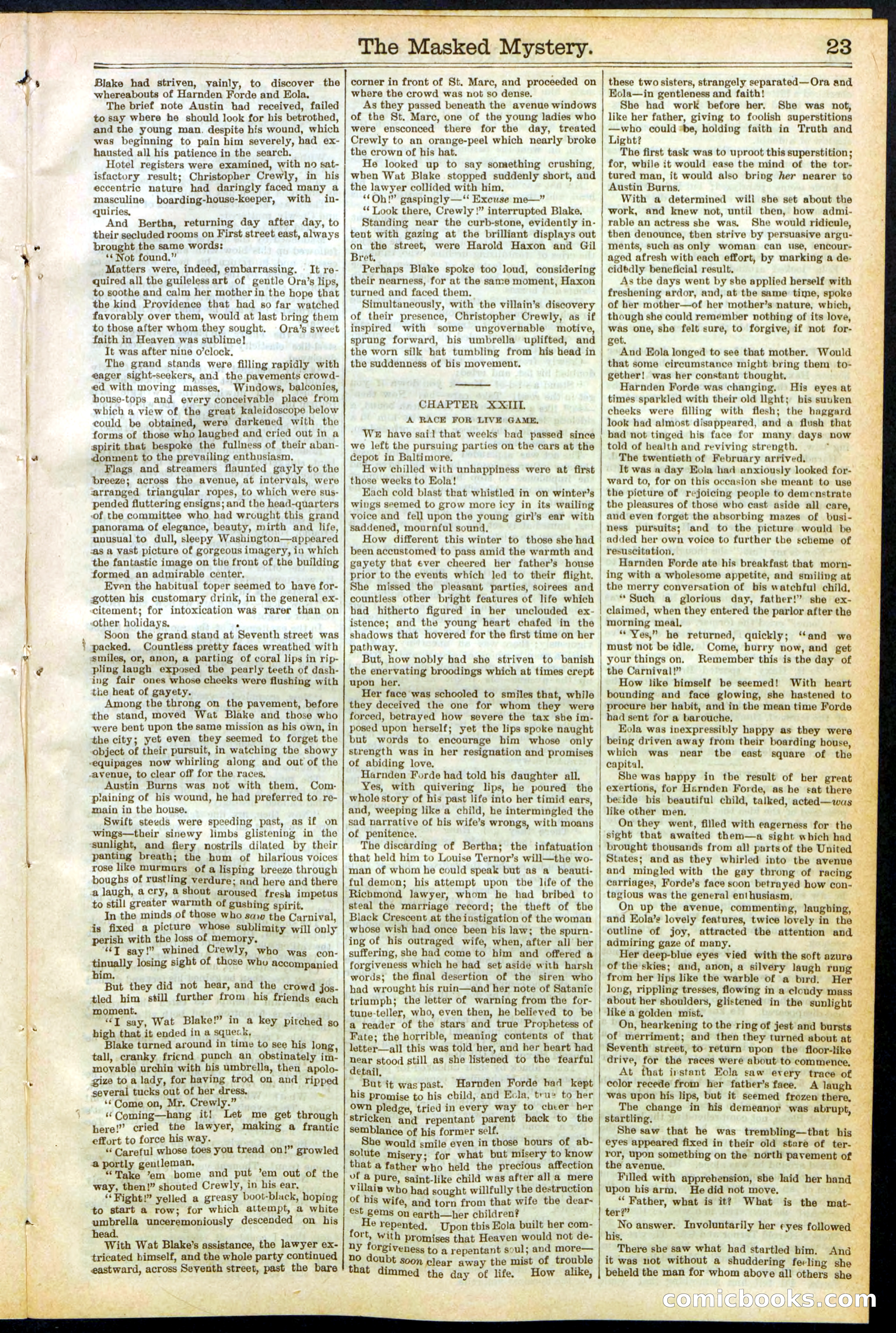 Beadle's Dime Library No. 260: The Masked Mystery; or, The Black Crescent — page 23 of 32