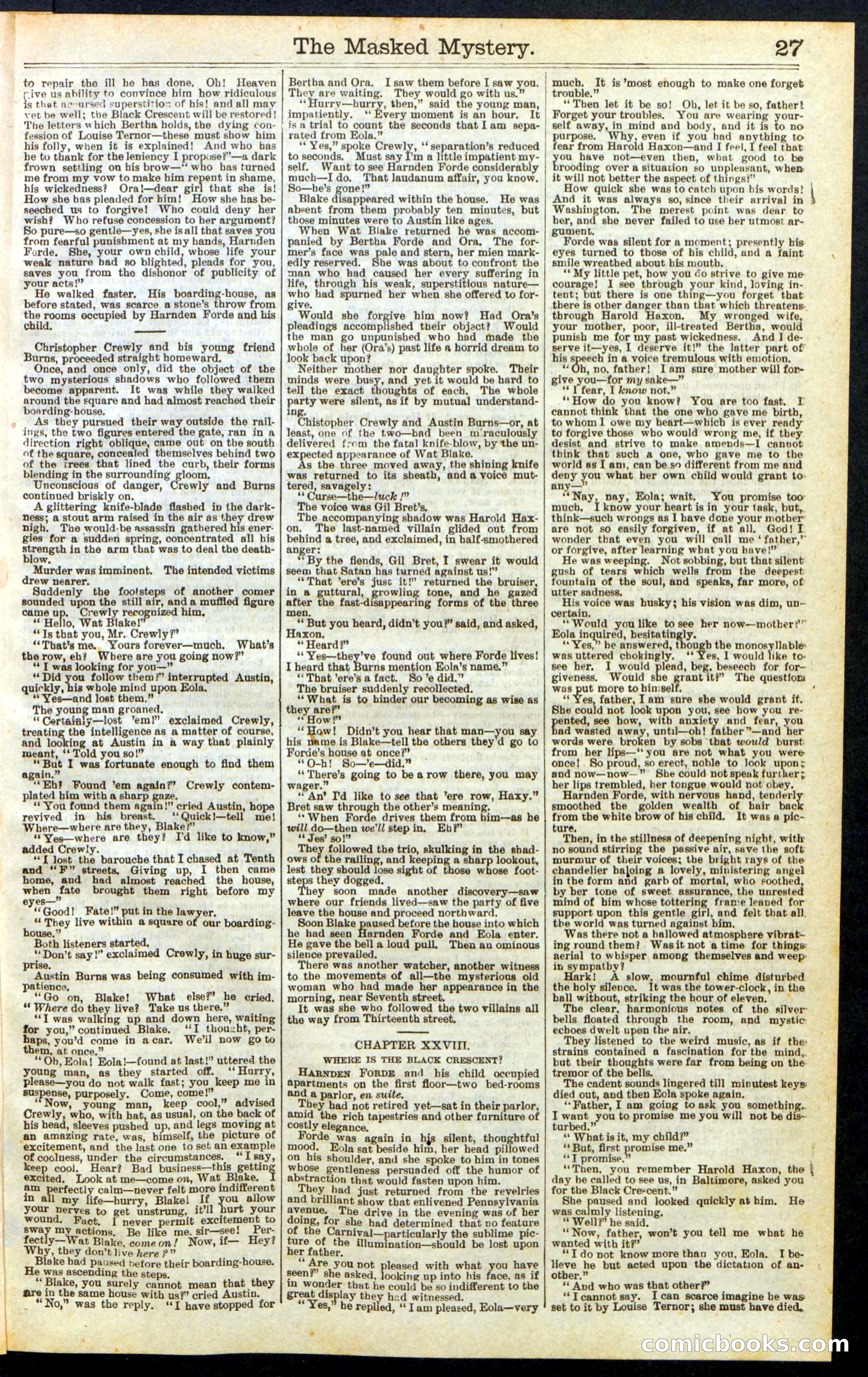 Beadle's Dime Library No. 260: The Masked Mystery; or, The Black Crescent — page 27 of 32