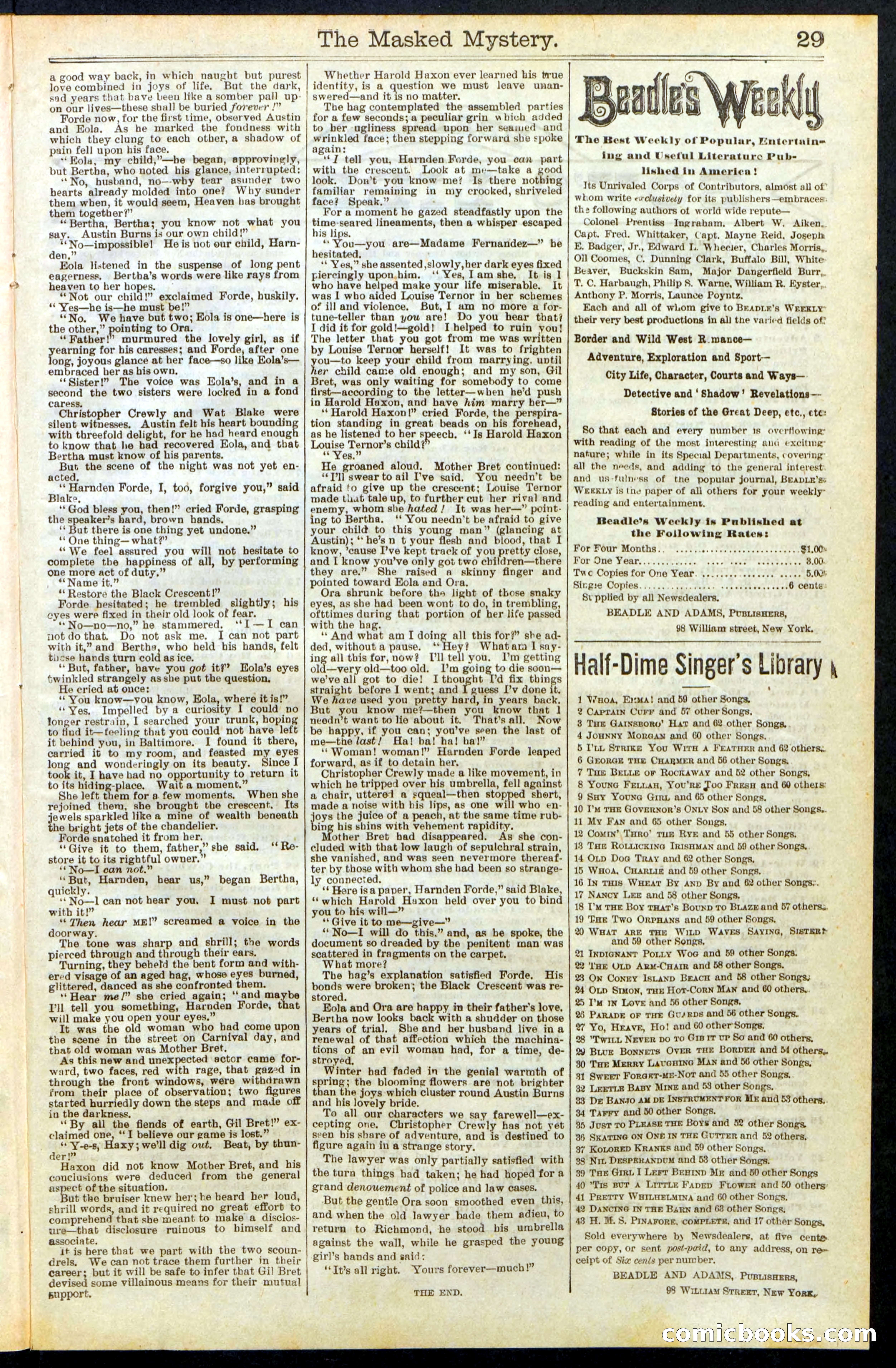 Beadle's Dime Library No. 260: The Masked Mystery; or, The Black Crescent — page 29 of 32