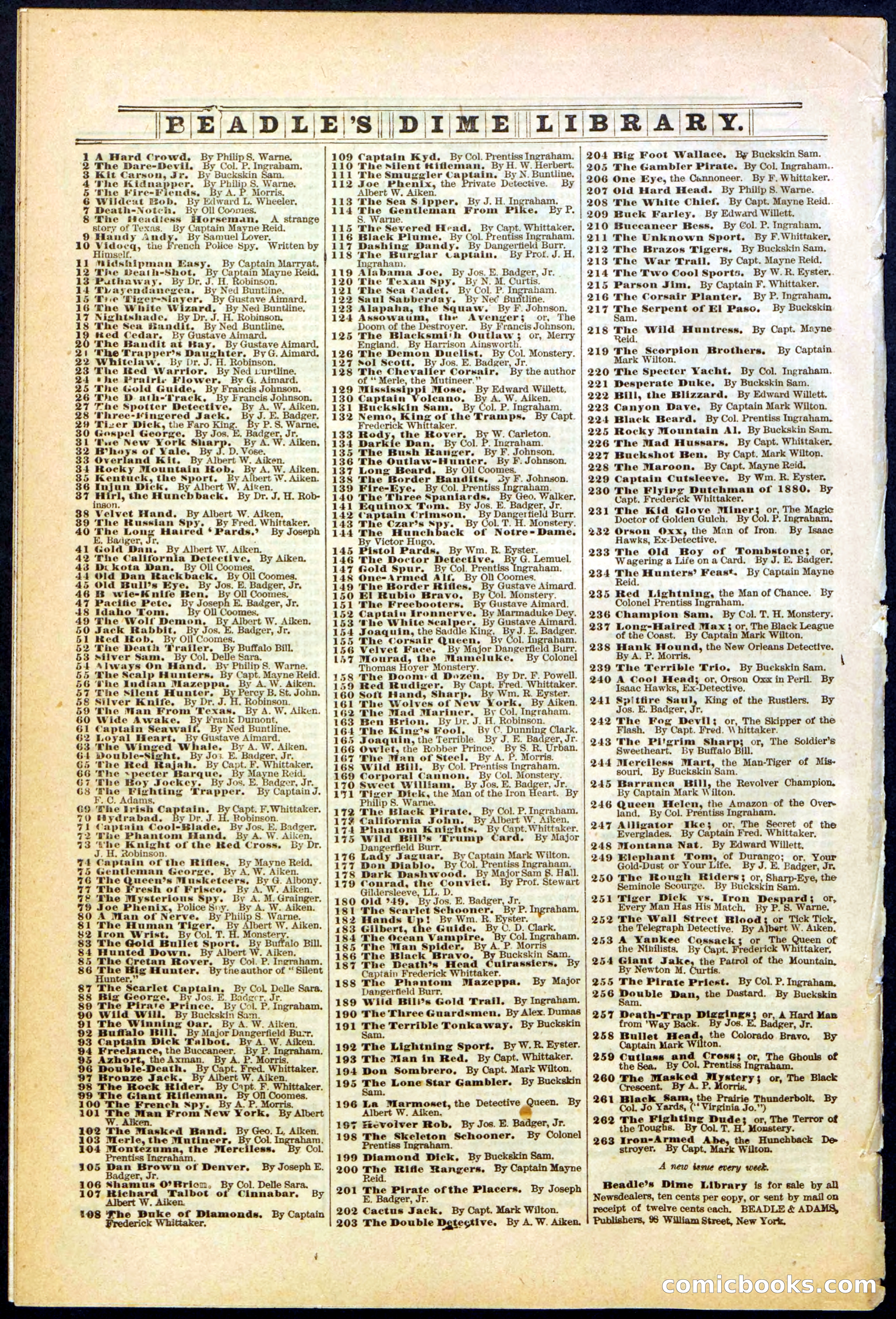 Beadle's New York Dime Library No. 262 — page 32 of 32